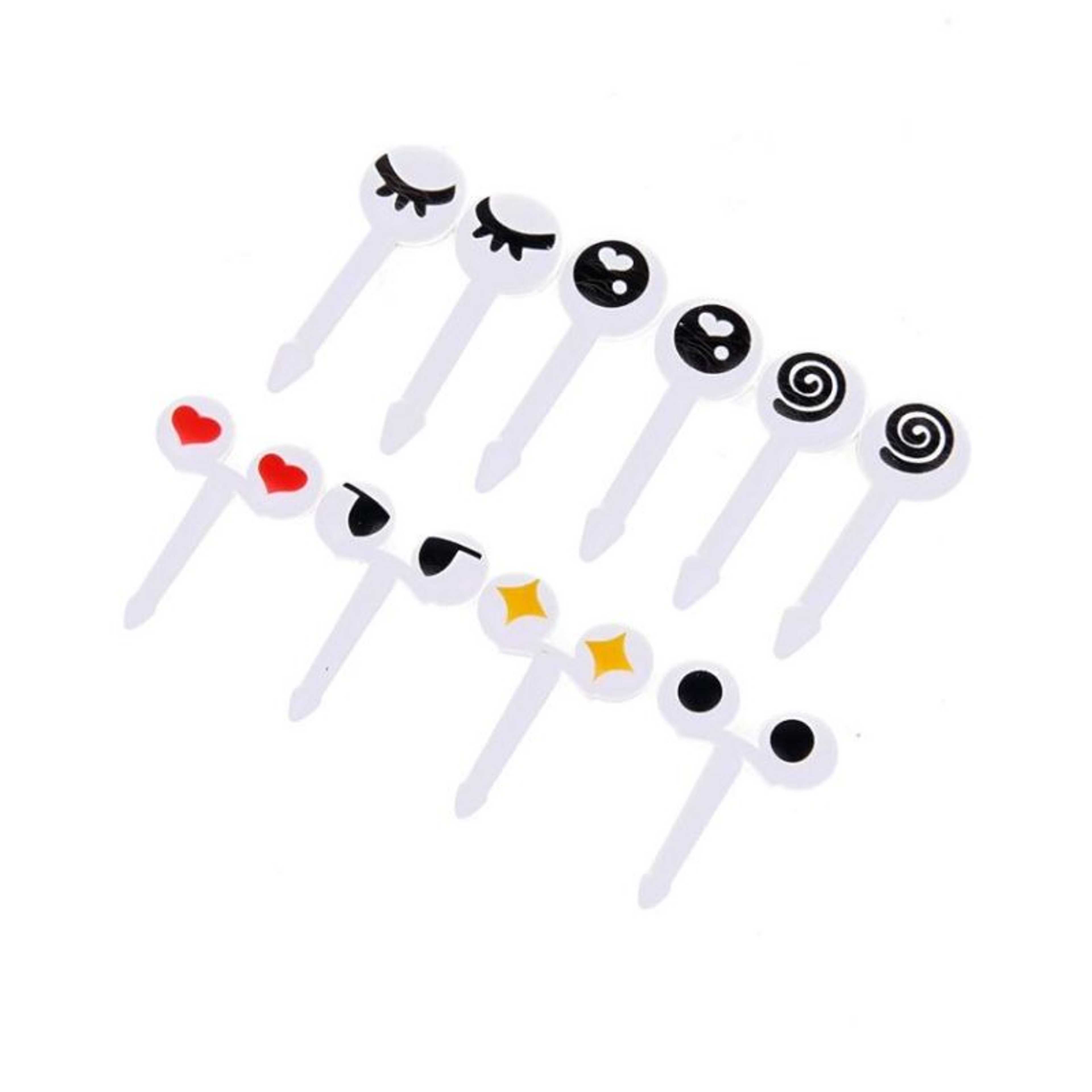 Pack of 10 - Mini Eye Cartoon Expression Fruit Forks - White