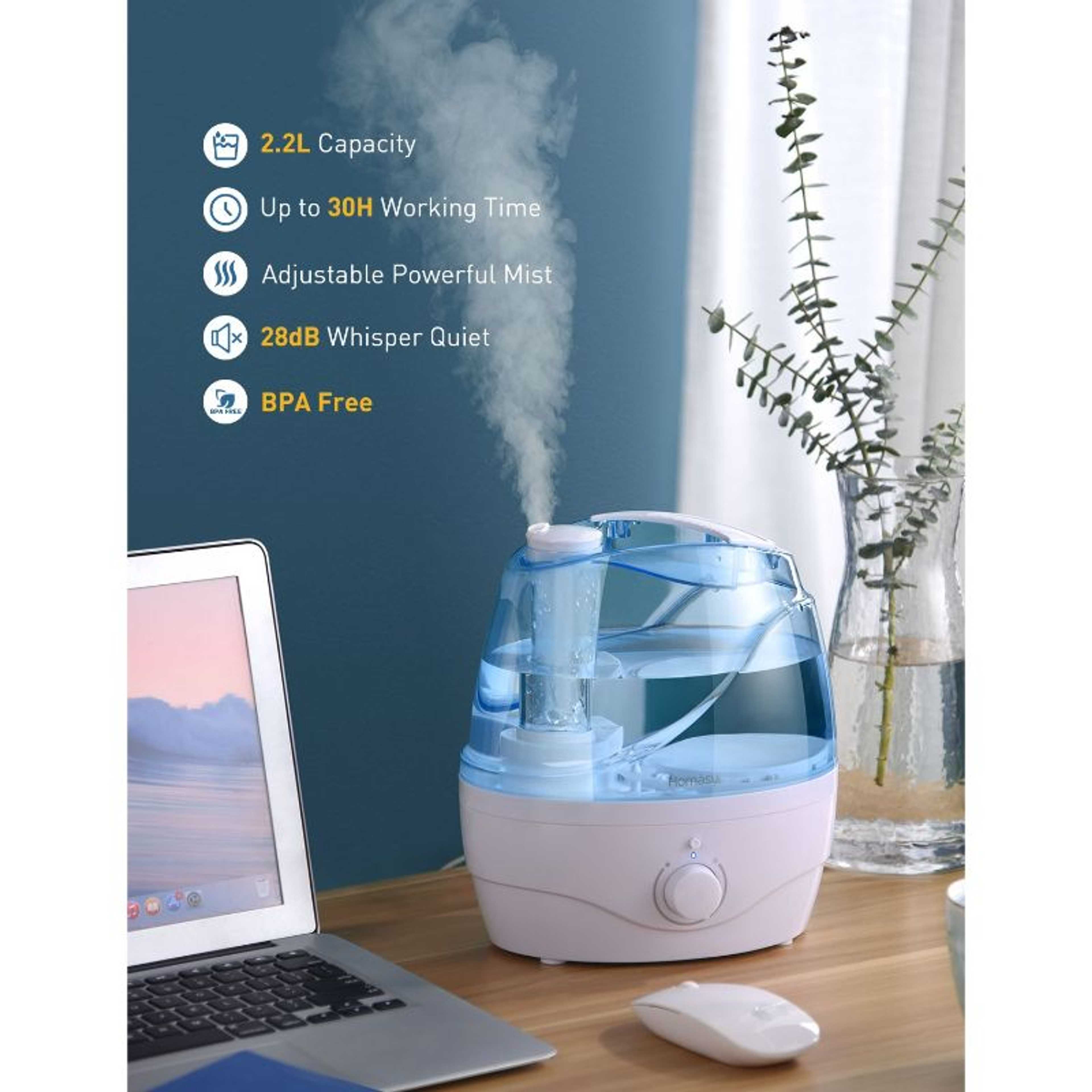 Homasy HM589 Cool Mist Humidifier, up to 30 Hours Run Time (2.2 L/0.58 Gallon)Homasy HM589 Cool Mist Humidifier, up to 30 Hours Run Time (2.2 L/0.58 Gallon)Homasy HM589 Cool Mist Humidifier, up to 30 Hours Run Time (2.2 L/0.58 Gallon)Homasy HM589 Cool Mi