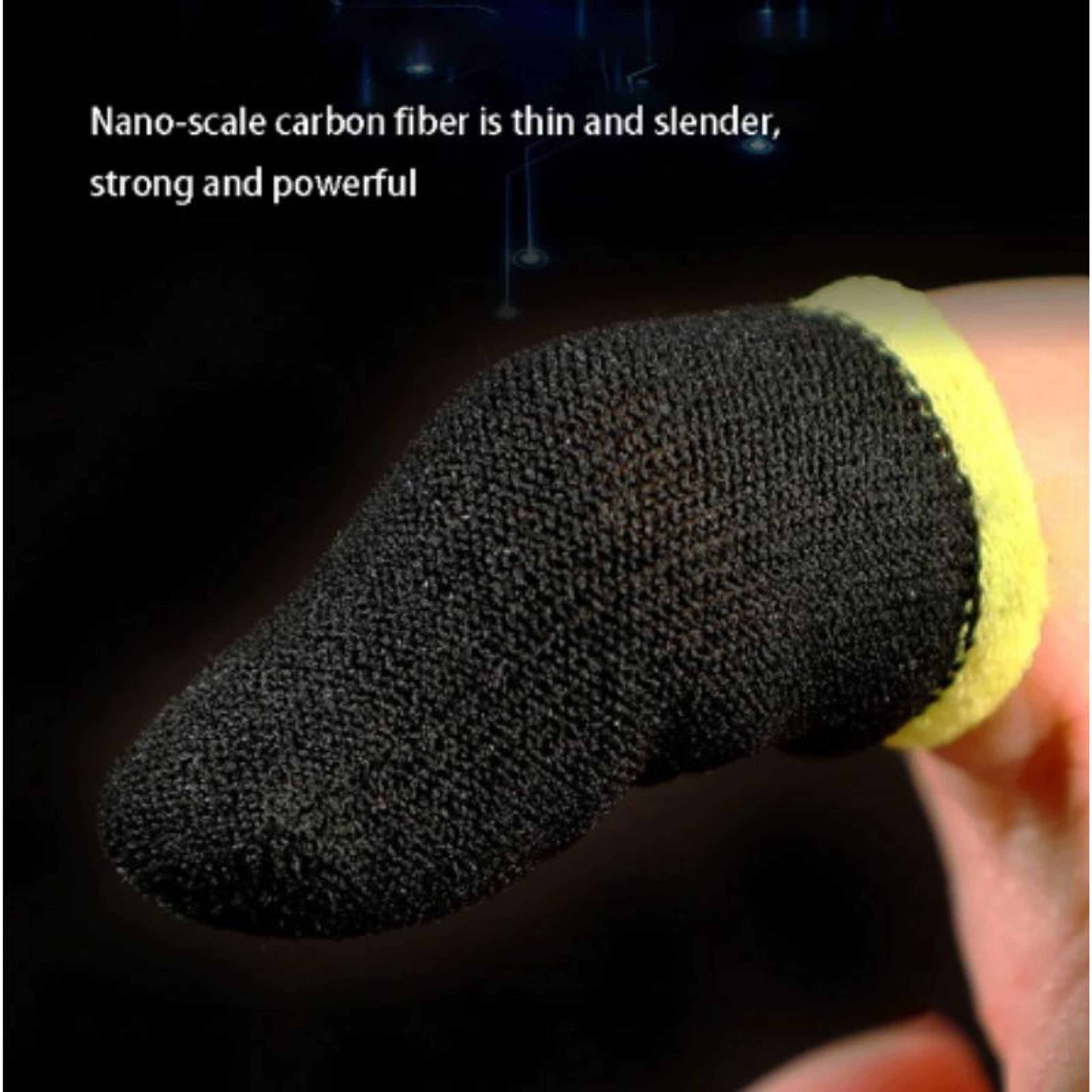 18-Pin Carbon Fiber Finger Sleeves For PUBG Mobile Games Press Screen Finger Sleeves Black & Yellow(16 Pcs)