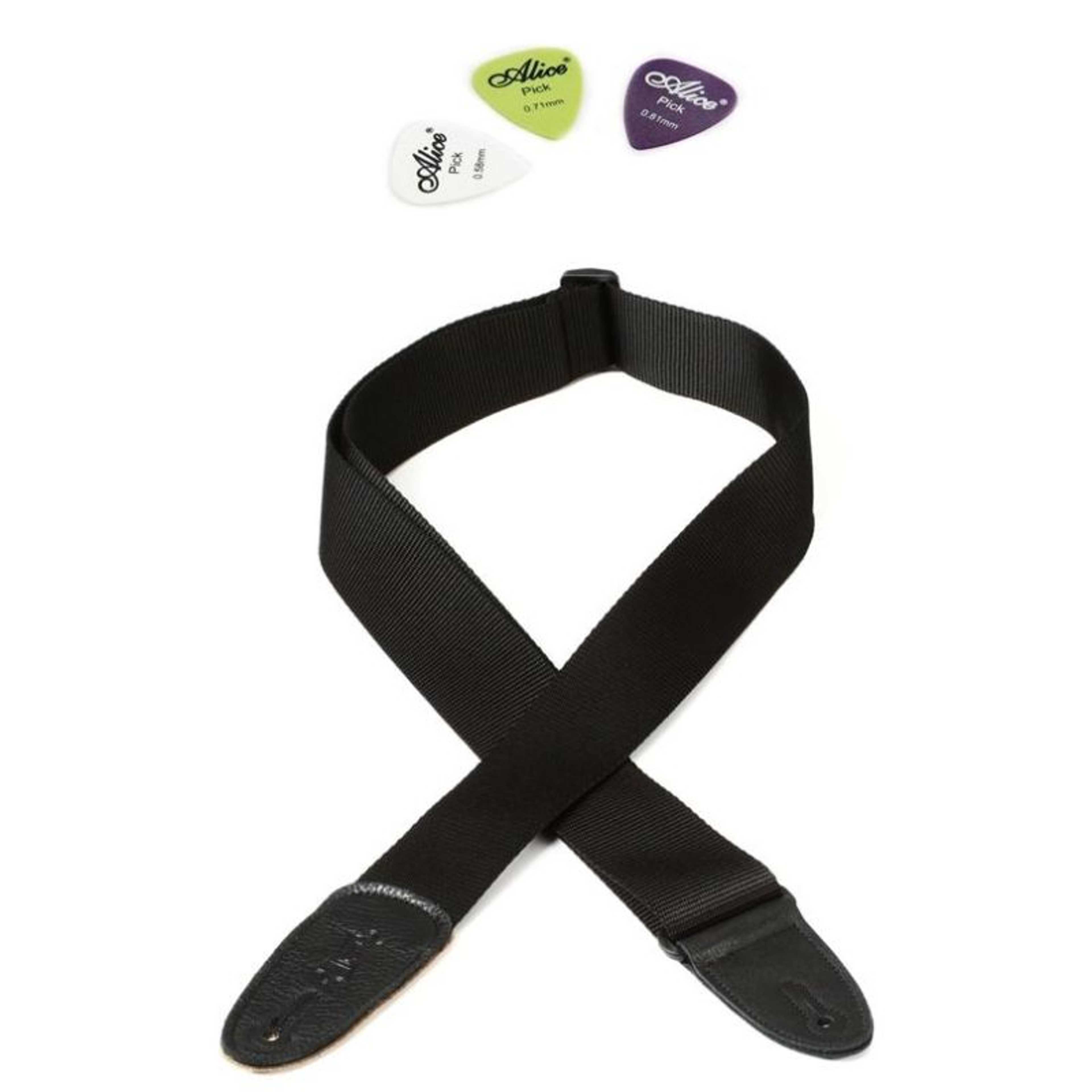 Common Black Guitar Strap + 3 Picks