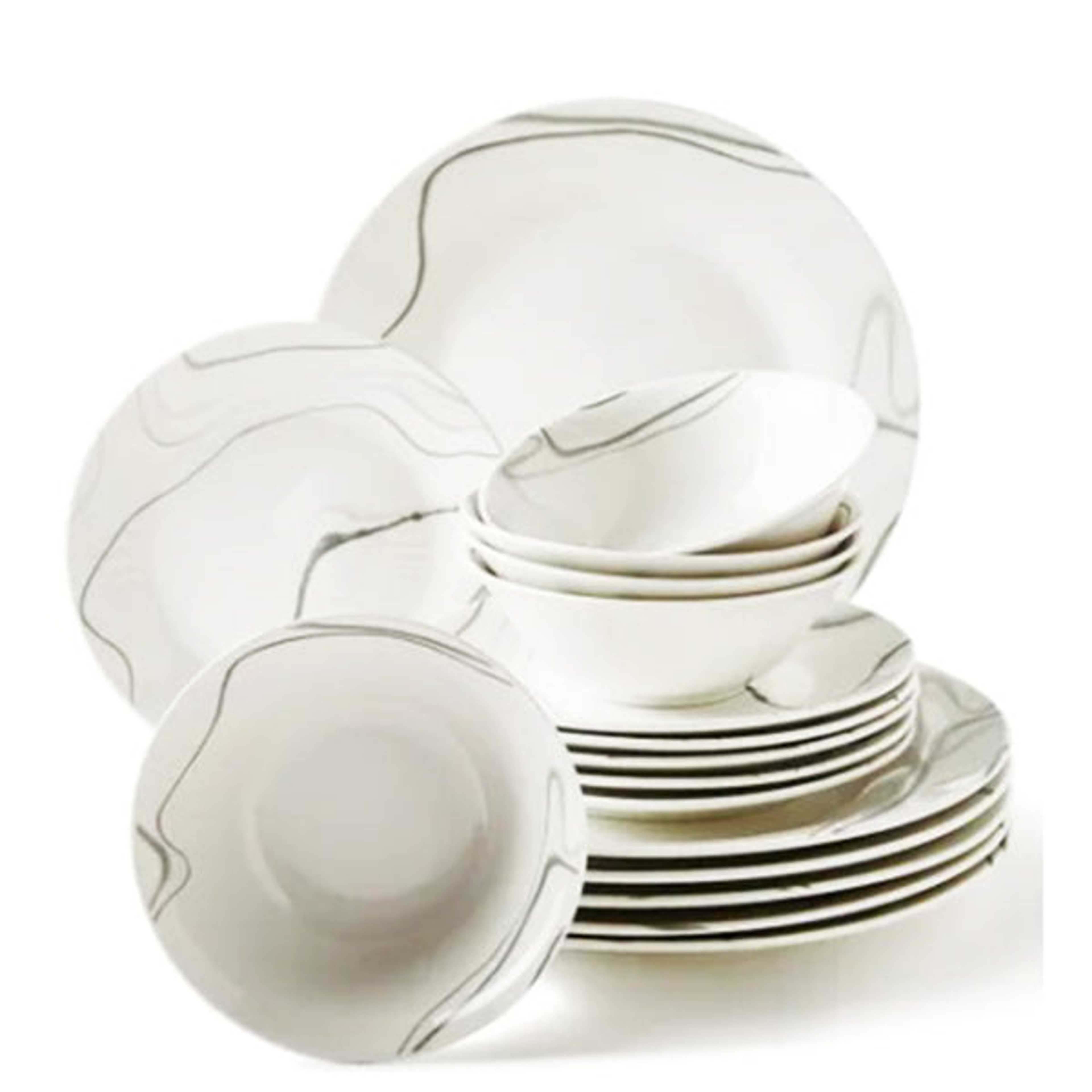 18-Pc Dinner Set White Marble Pattern