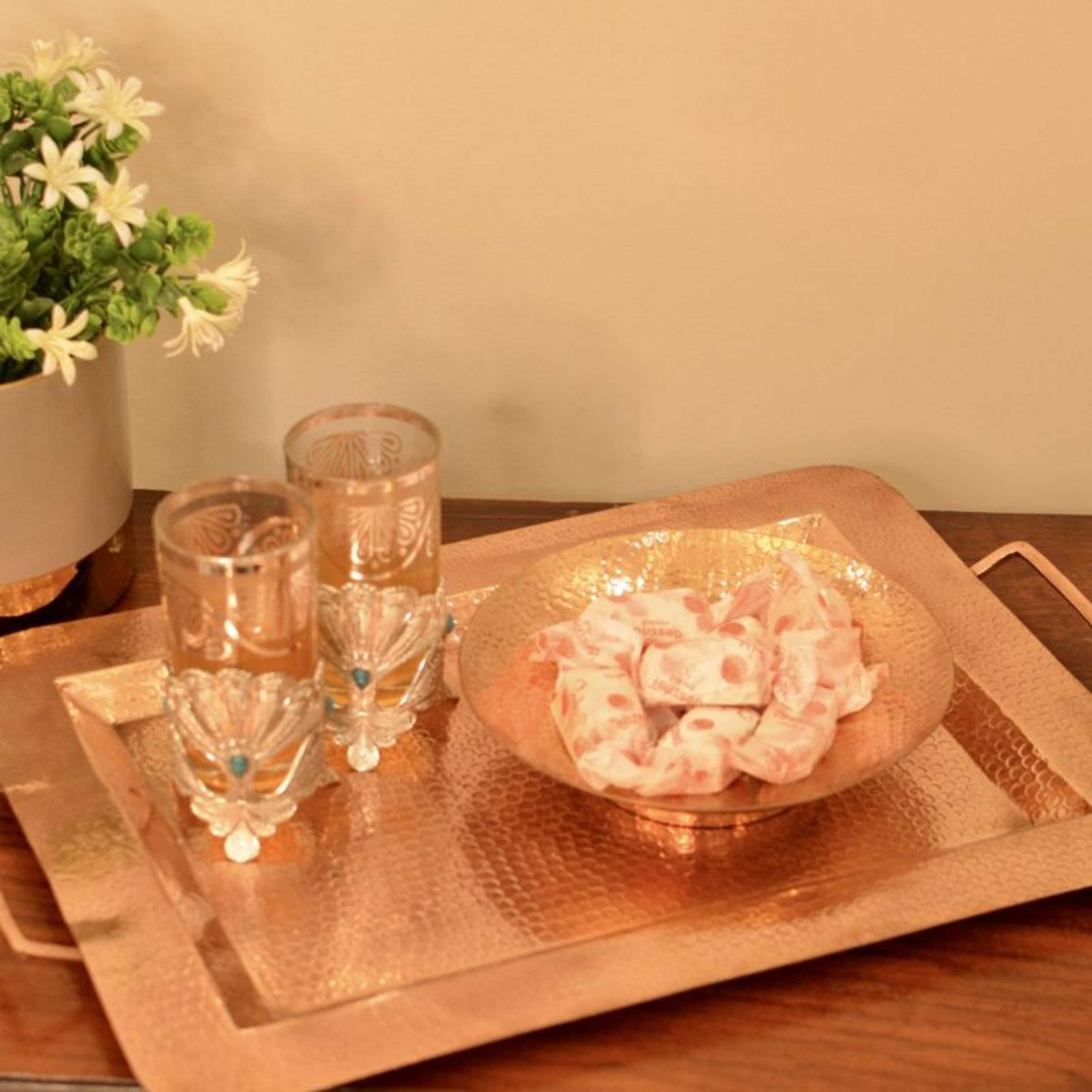 Hammered Copper Rectangular Tray With Handles