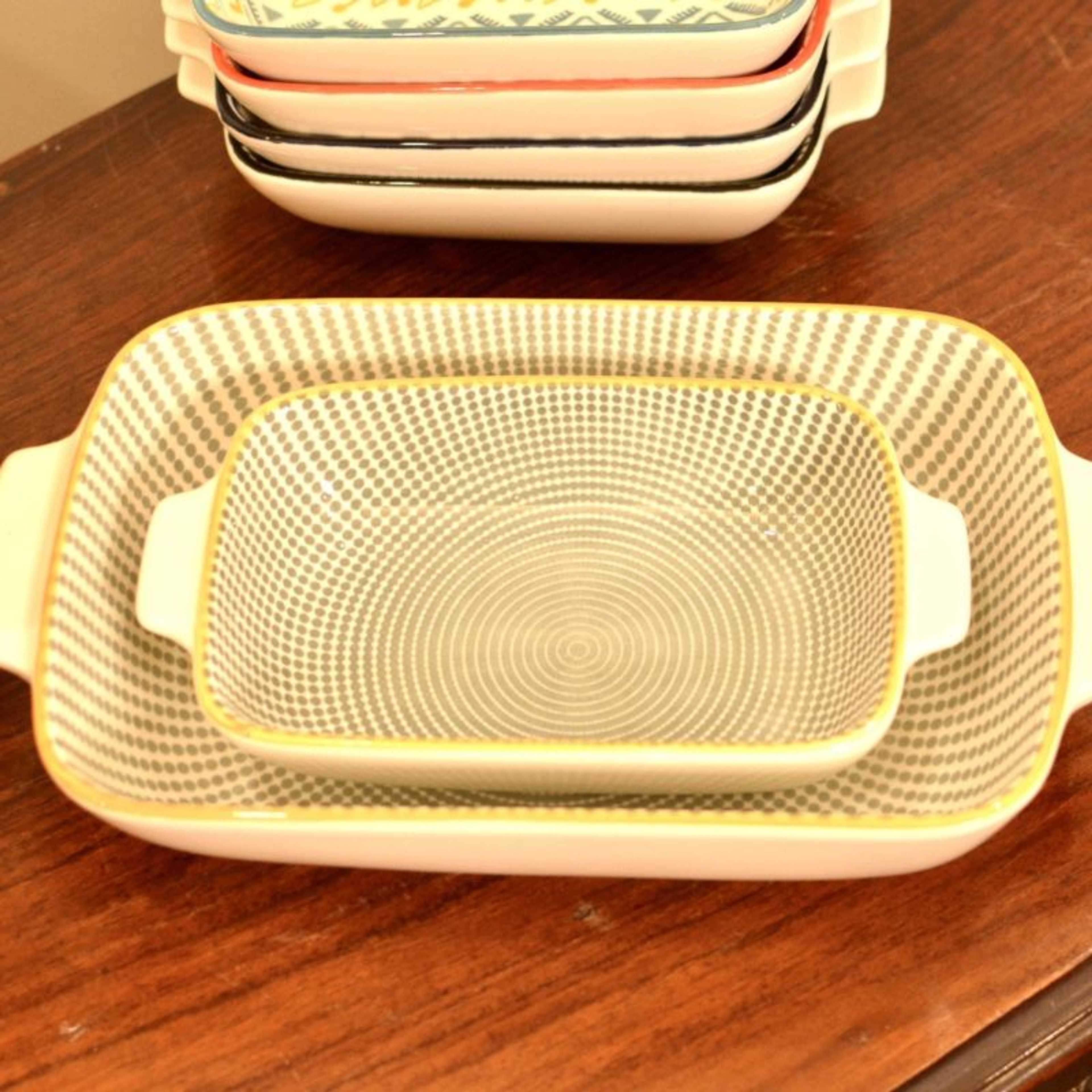 Ceramic Casserole Baking Dish Set - Yellow N Grey Bakeware Sets Lasagna Pan Baking Dishes Baking Pan