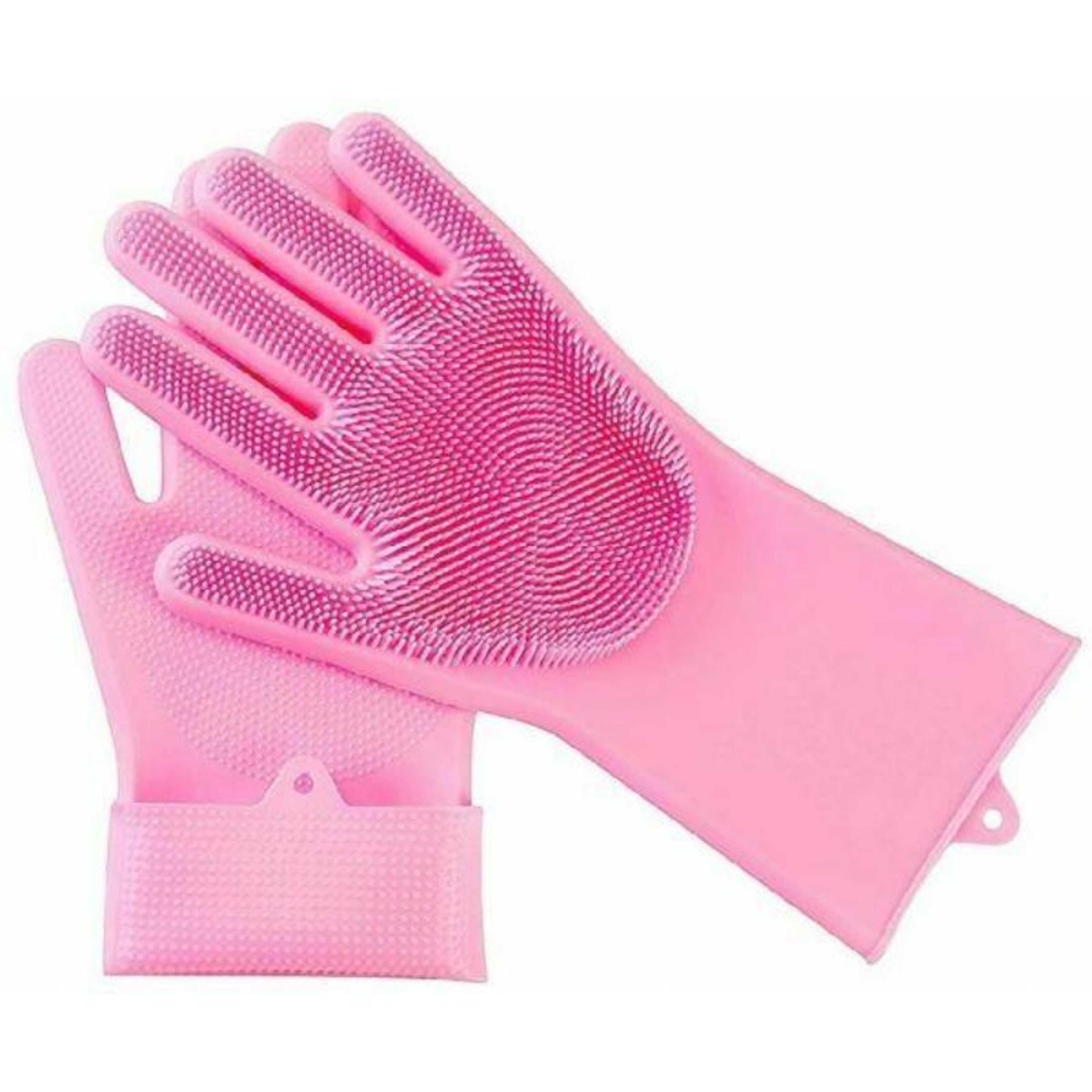 Silicone Dishwashing Gloves, Pair Of Rubber Scrubbing Gloves For Dishes, Wash Cleaning Gloves With Sponge Scrubbers For Washing Kitchen, Bathroom, Car