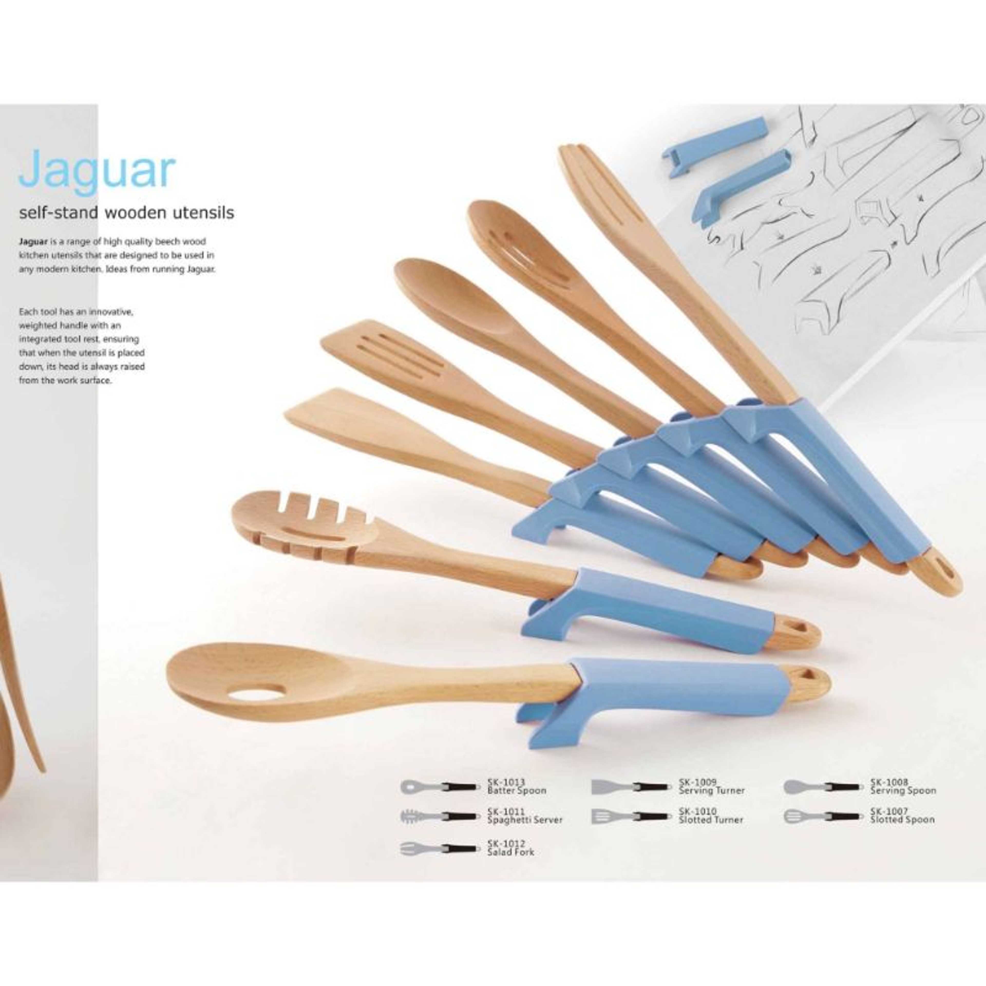 J&T Jaguar Self Stand Wooden Cooking Utensils Set (SK-1006) - Product Main Image