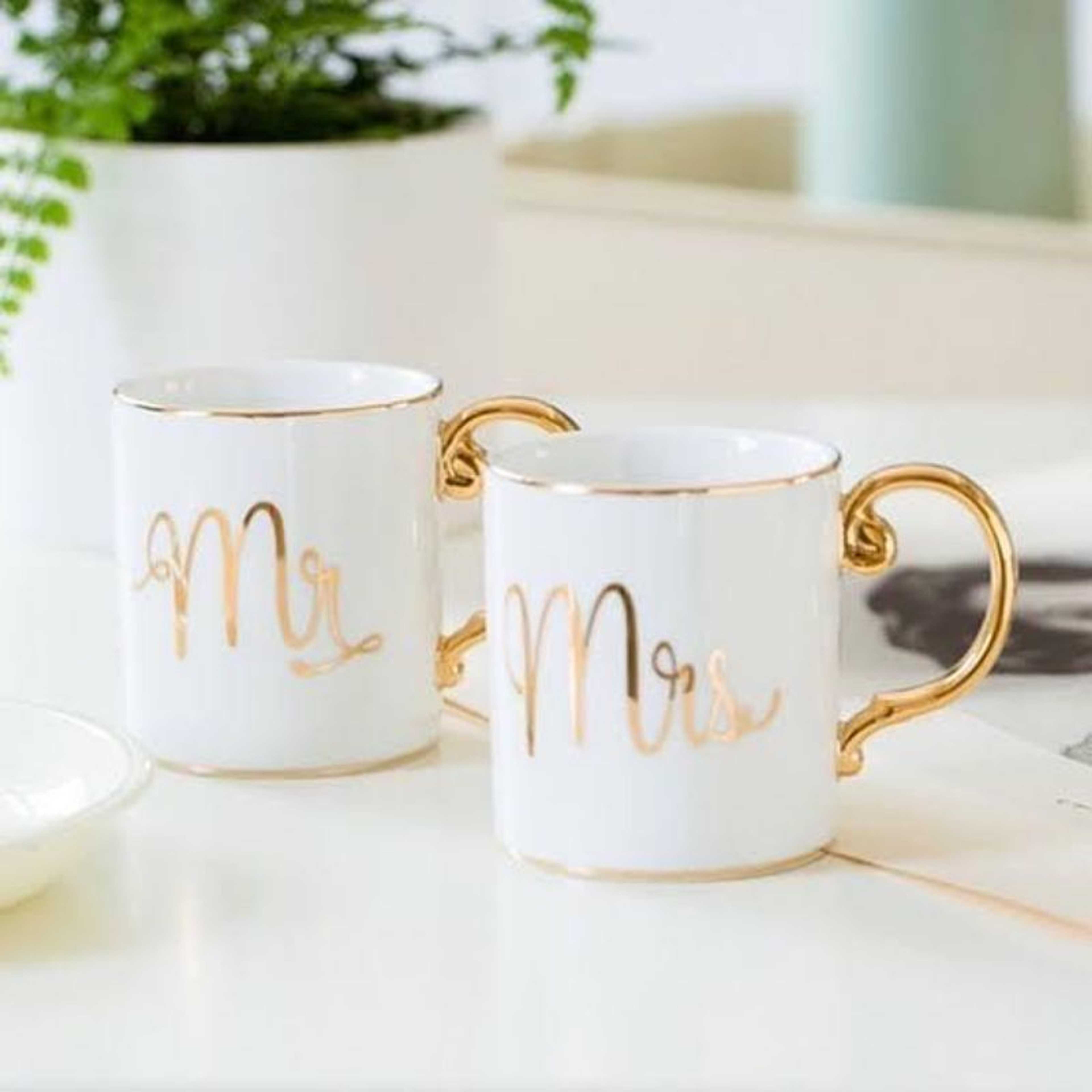 Mr. & Mrs. Couple Mugs Set (White & Gold) - Product Main Image