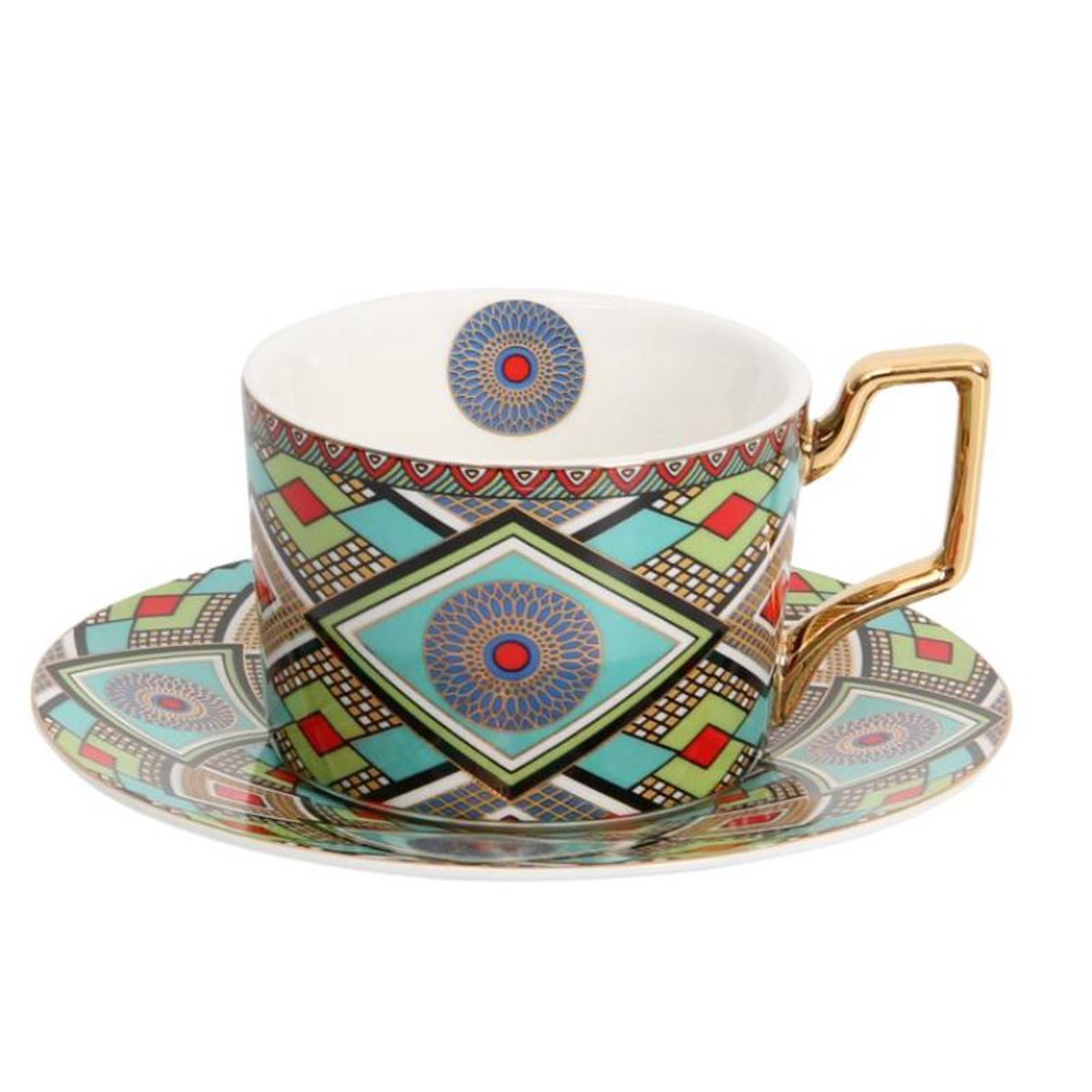 Geometric Pattern Moroccan Style Coffee Cup With Saucer - Product Main Image