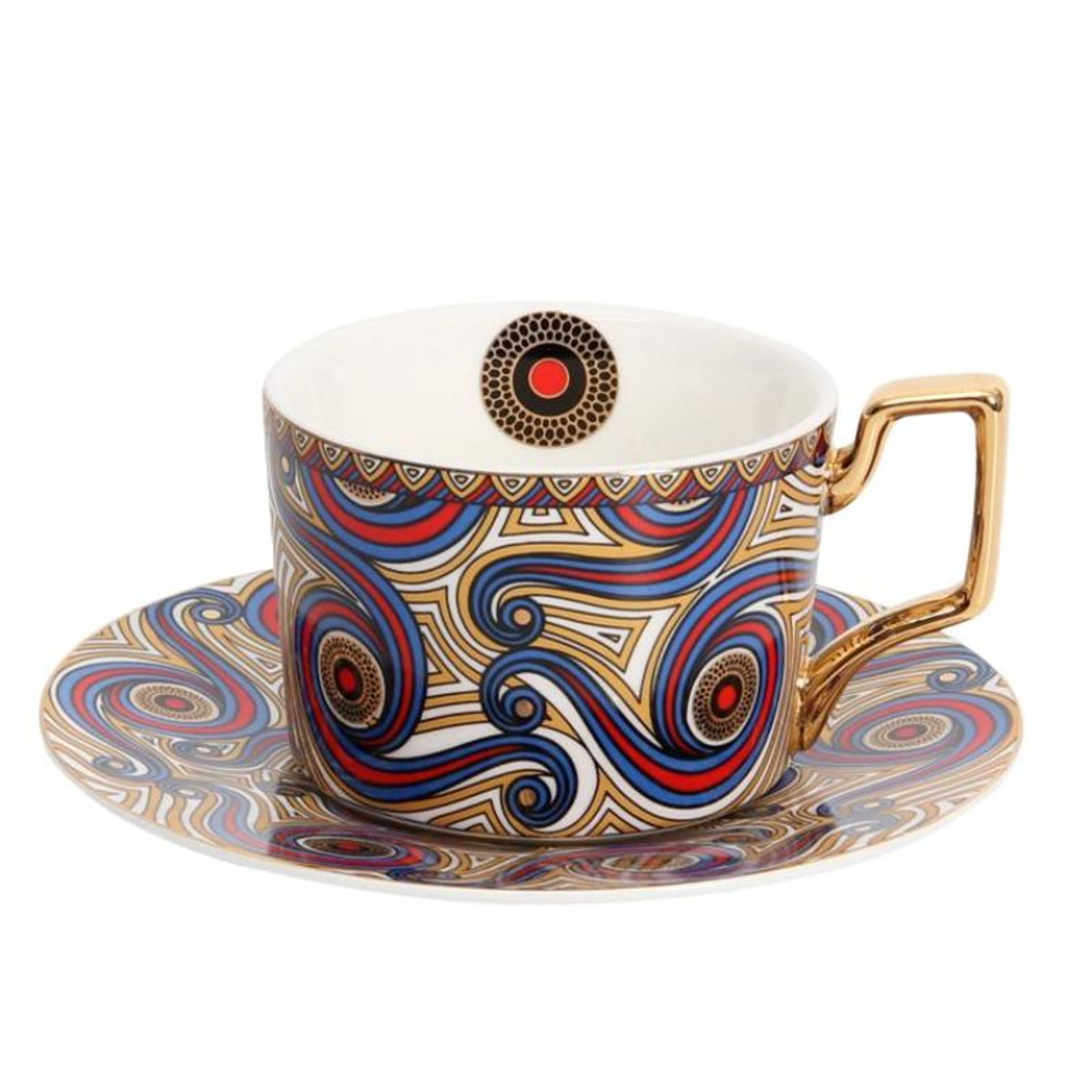 Red And Blue Spirals Moroccan Style Coffee/Tea Cup With Saucer - Product Main Image