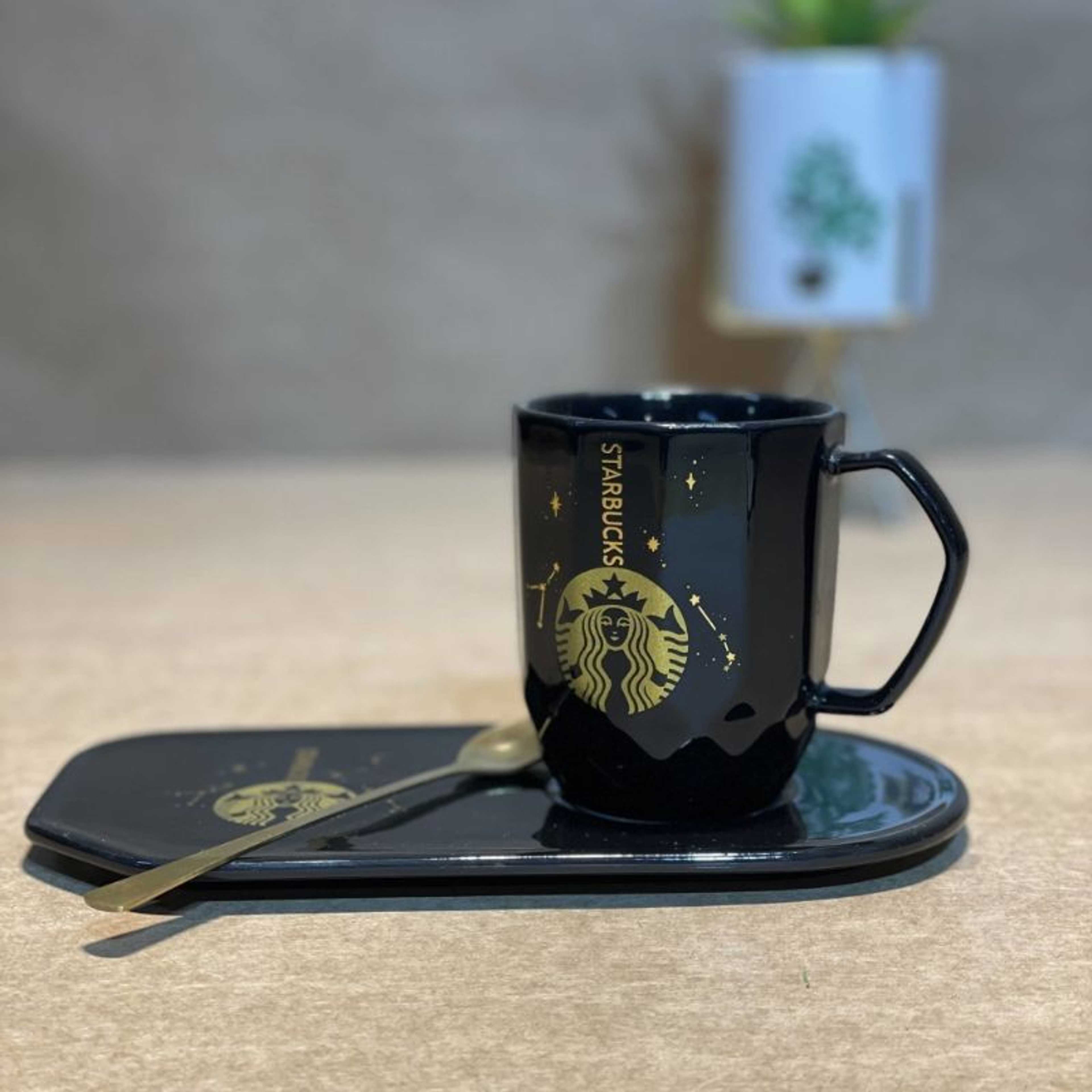 "Starbucks" Mug With Serving Dish And Spoon - Black - Product Main Image