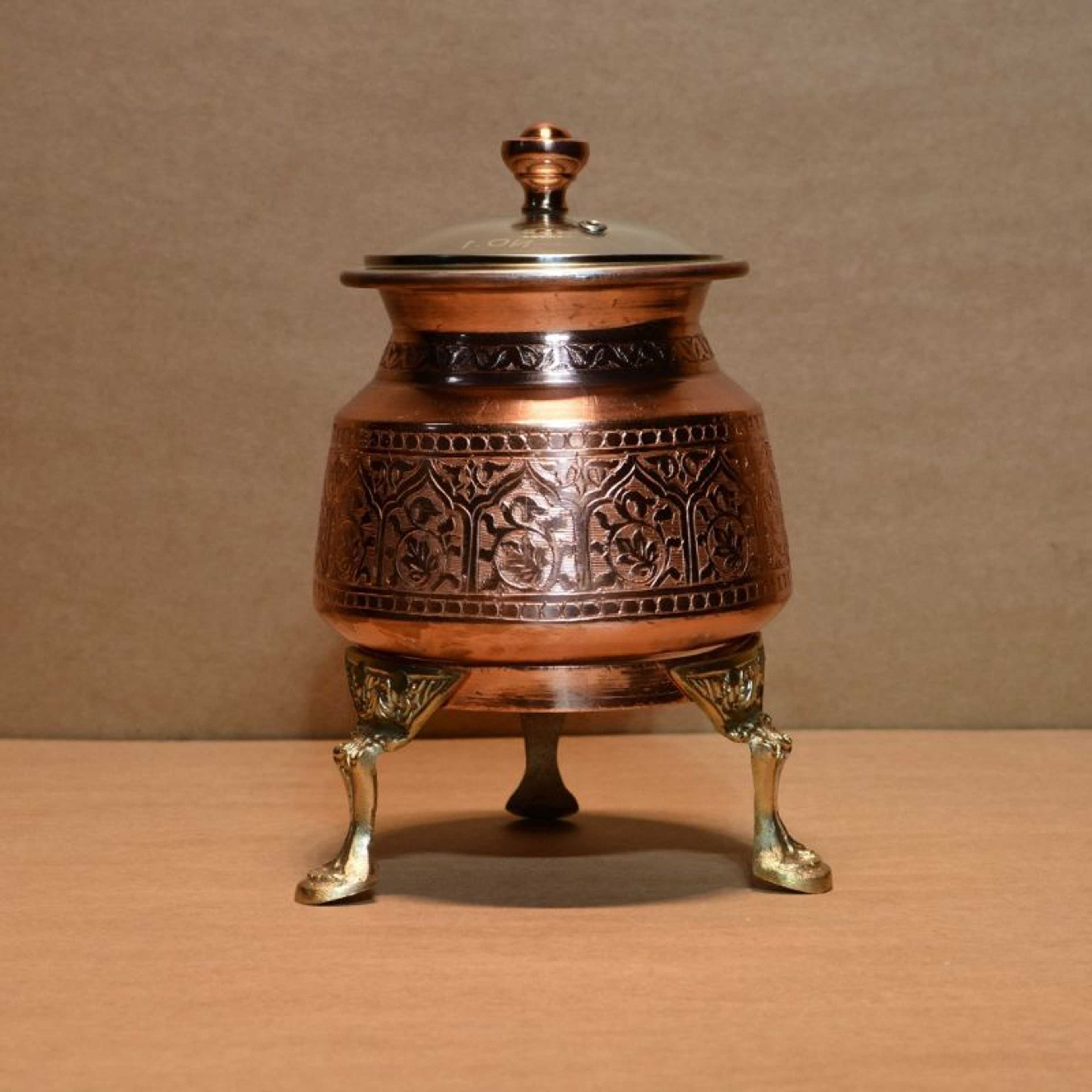 Engraved Copper Casserole With Glass Lid