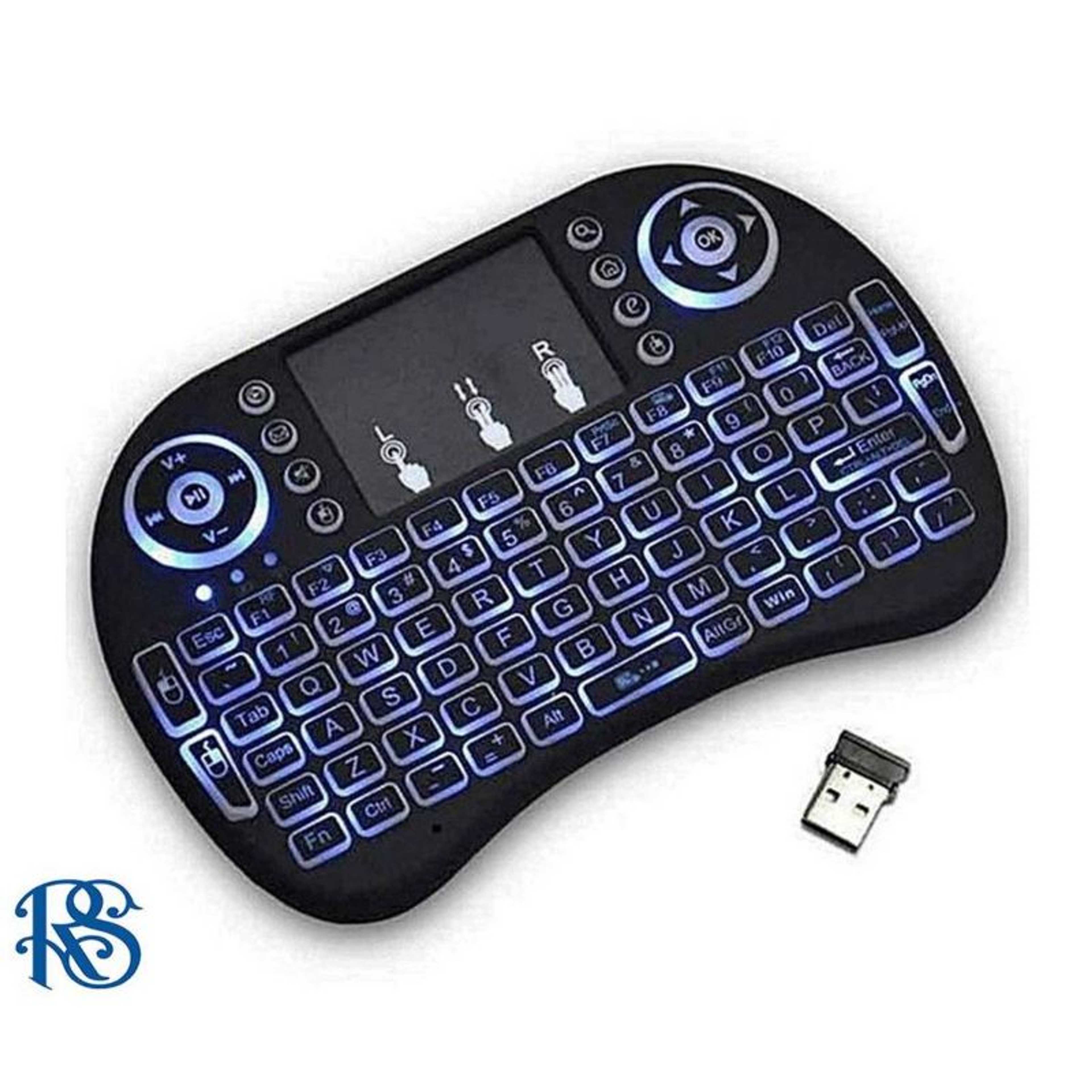 Mini Touch Pad Rf 500 Wireless With 3 Colour Backlight Keyboard Mouse - Black