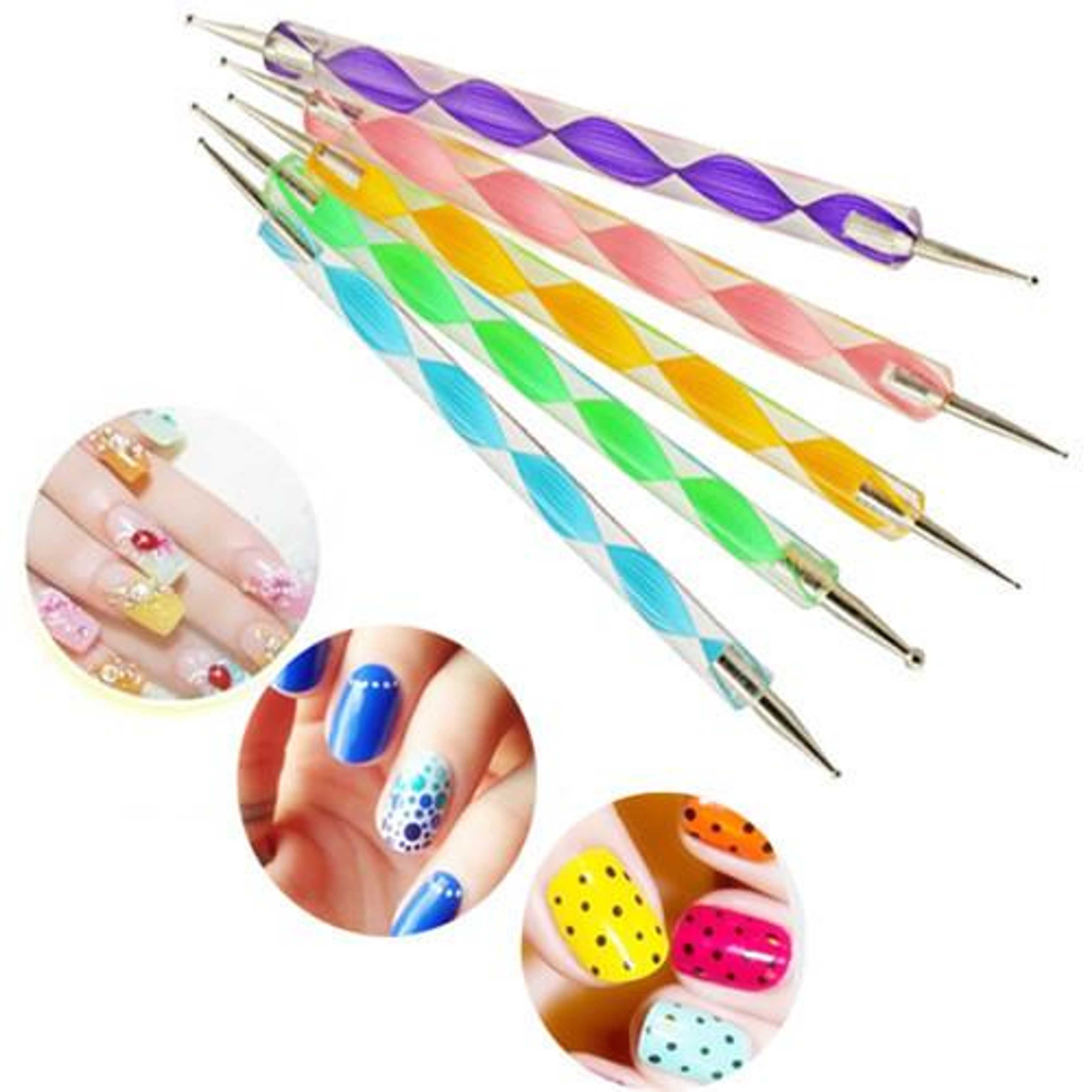 1 Set/5 Pcs Marbleizing Dotting Manicure Tools Double Spiral Dotting Pen Nail Art Point Drill Pen Nail Dotter Tool - Product Main Image