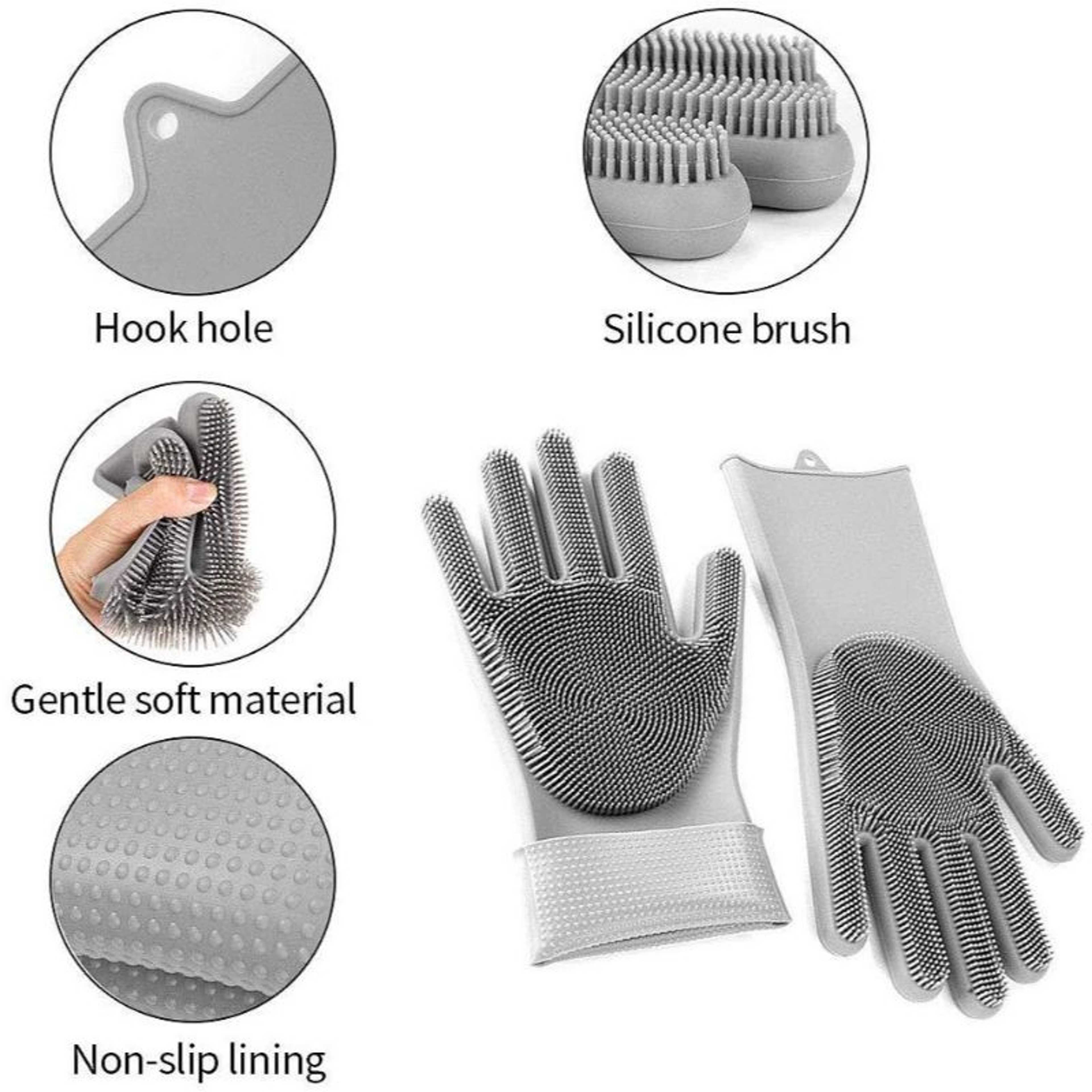 Magic Silicone Dish Washing Gloves, Silicon Cleaning Gloves, Silicon Hand Gloves for Kitchen Dishwashing and Pet Grooming, Great for Washing Dish, Kitchen, Car, Bathroom (1 Pair)