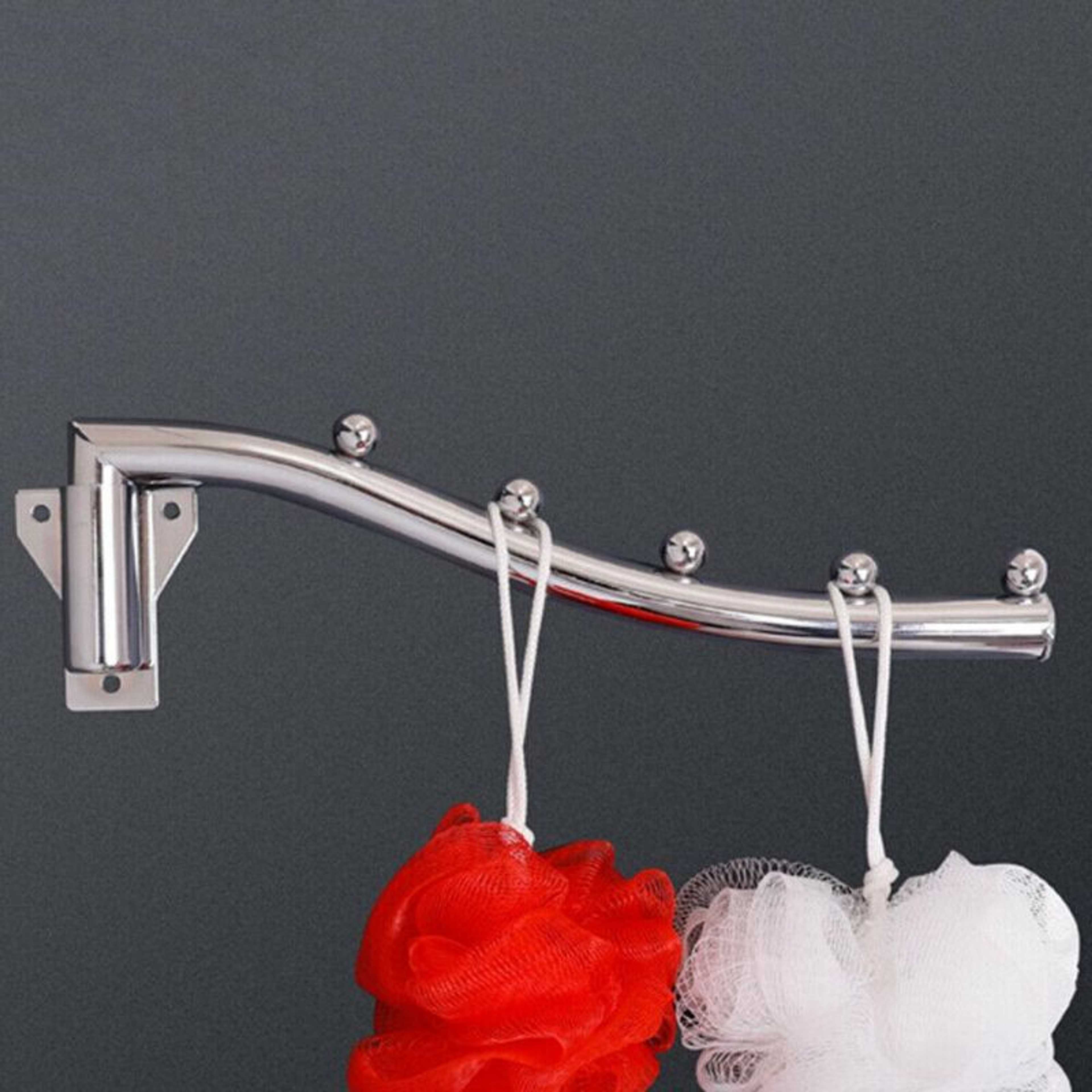 Pack of 2 Stainless Steel Wall Mounted Clothes Drying Rack Clothes Hanger Hooks with Swing Arm Holder Clothing Hanging System Heavy Duty Closet Towel Garment Storage Organizer(Silver)