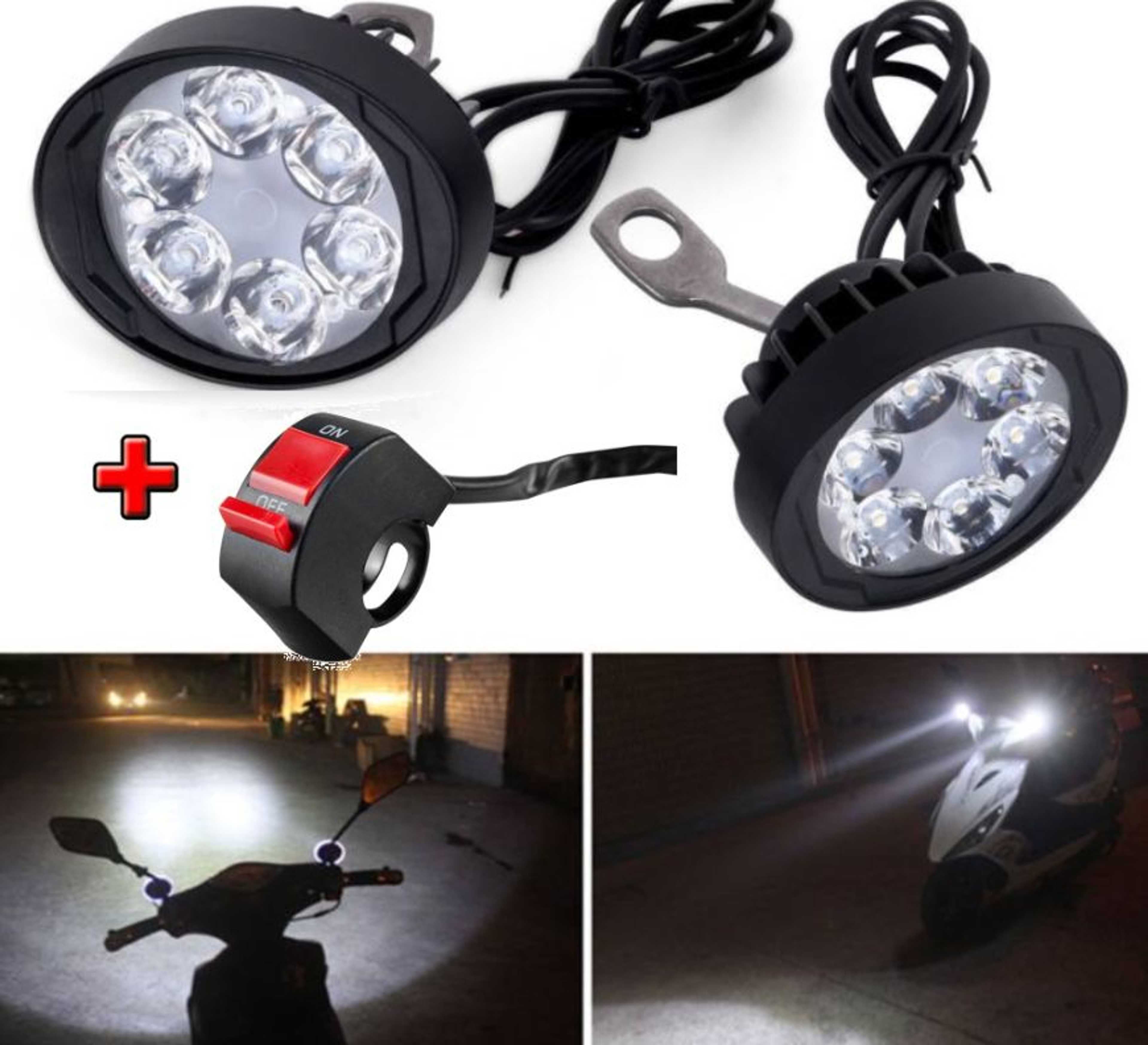 2 pc 6 LED Headlight Assist Lamp with Flasher For Motorcycle Motorbike Bike Universal CD70 CG125