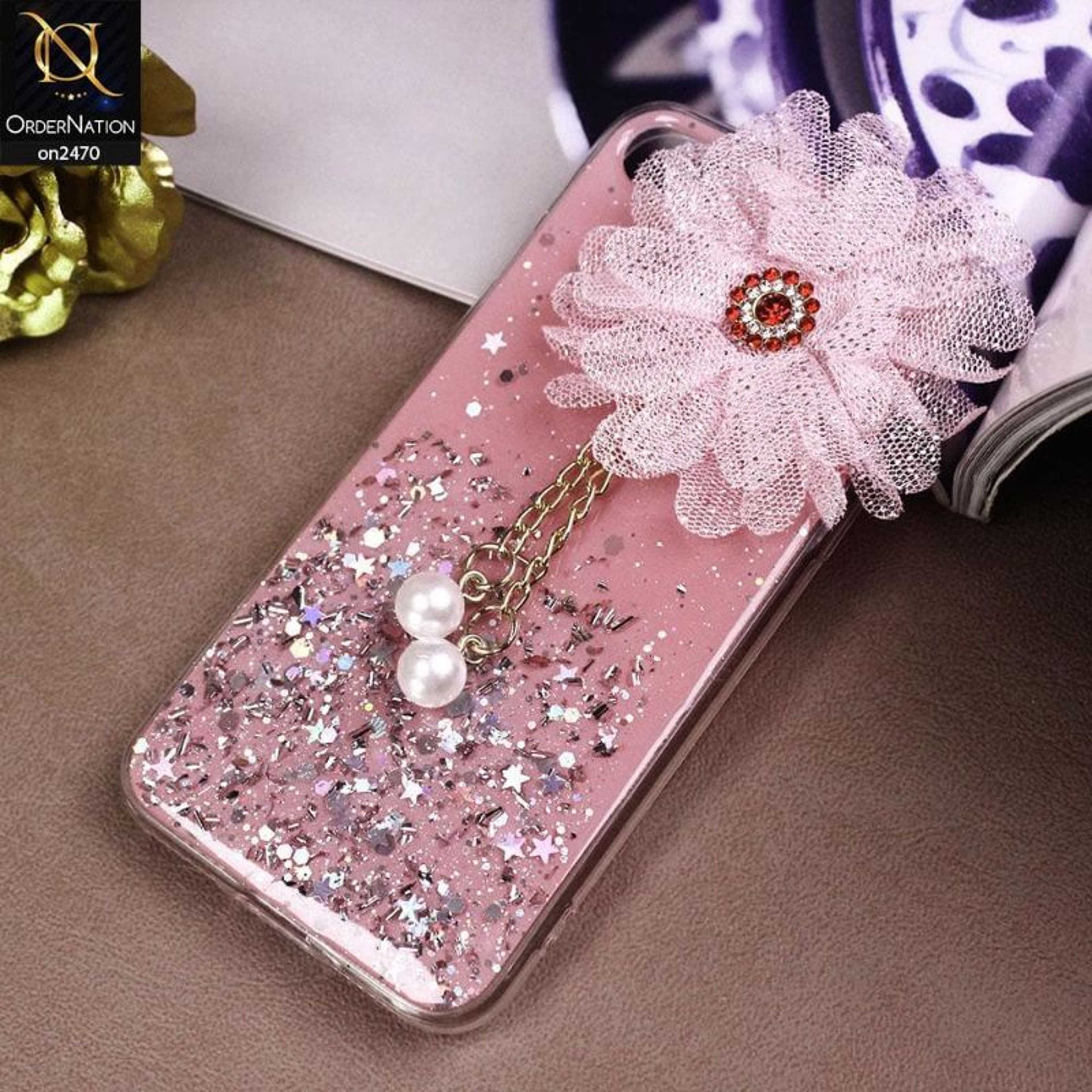 iPhone 8 / 7 Cover - Design 3  - Fancy Flower Bling Glitter Rinestone Soft Case - Glitter Does Not Move