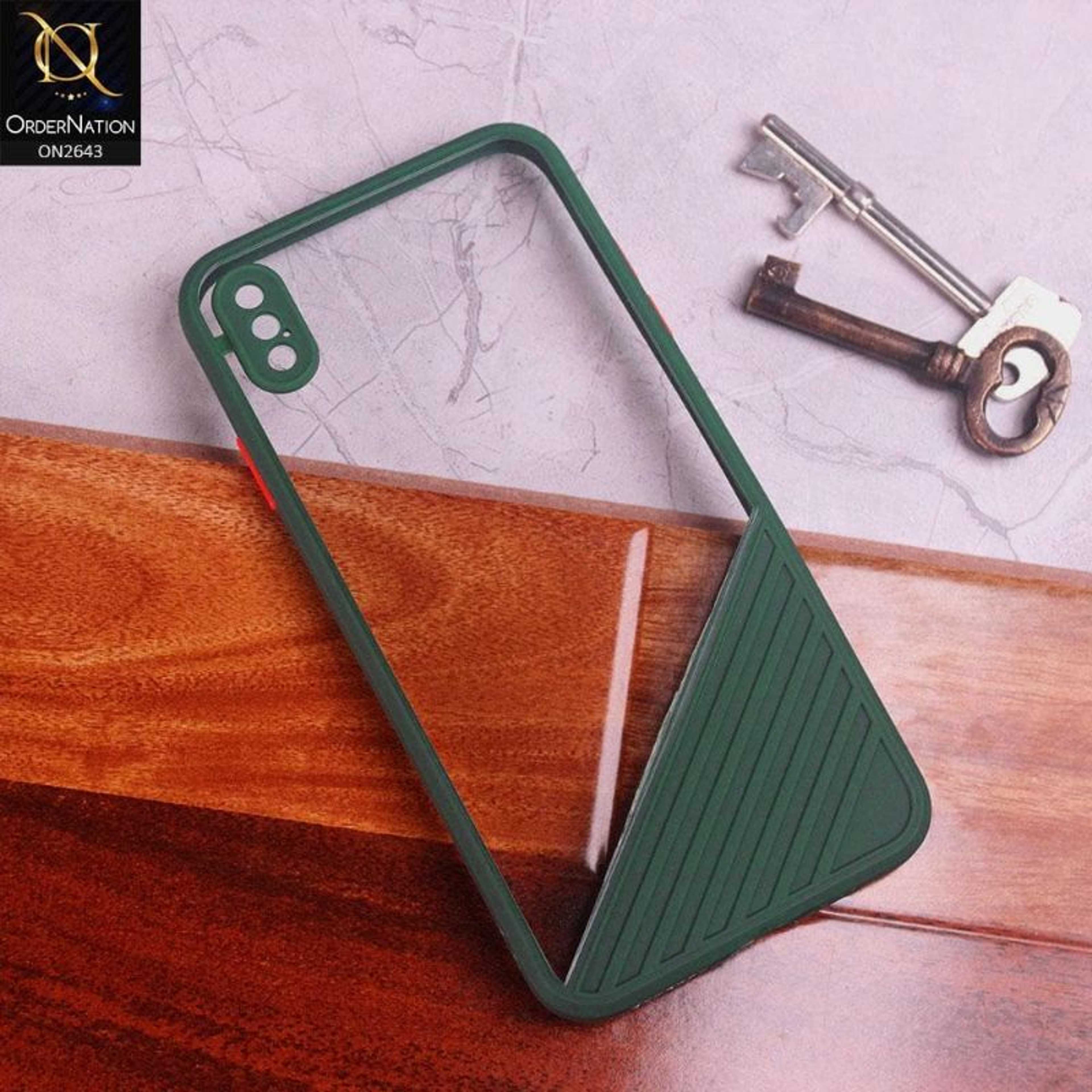 iPhone XS Max Cover - Green - New Stylish Dual Touch Transparent Soft Triangle Case