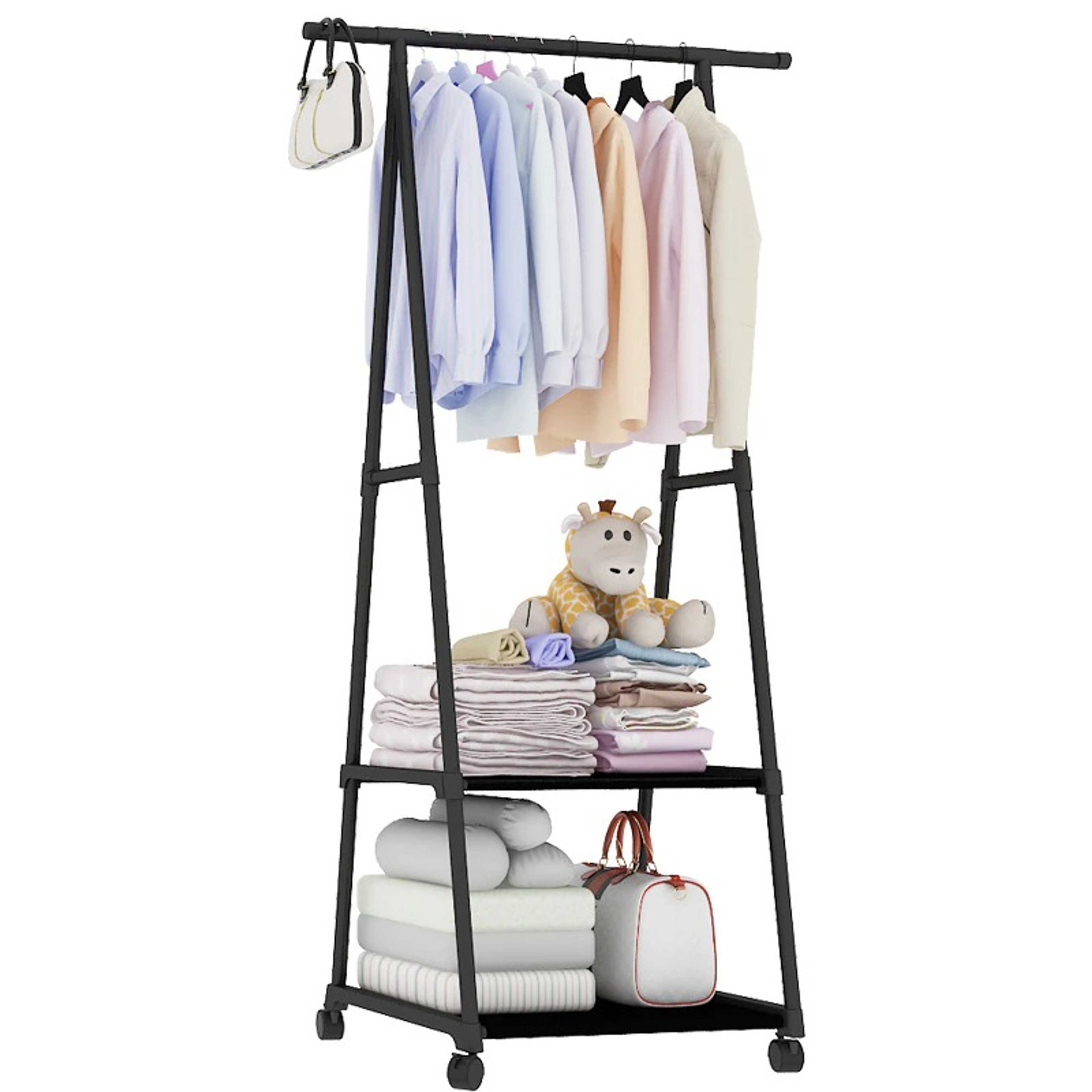 Multifunction Clothes Hanger Triangle Coat Rack Removable Bedroom Hanging Rack With Wheels