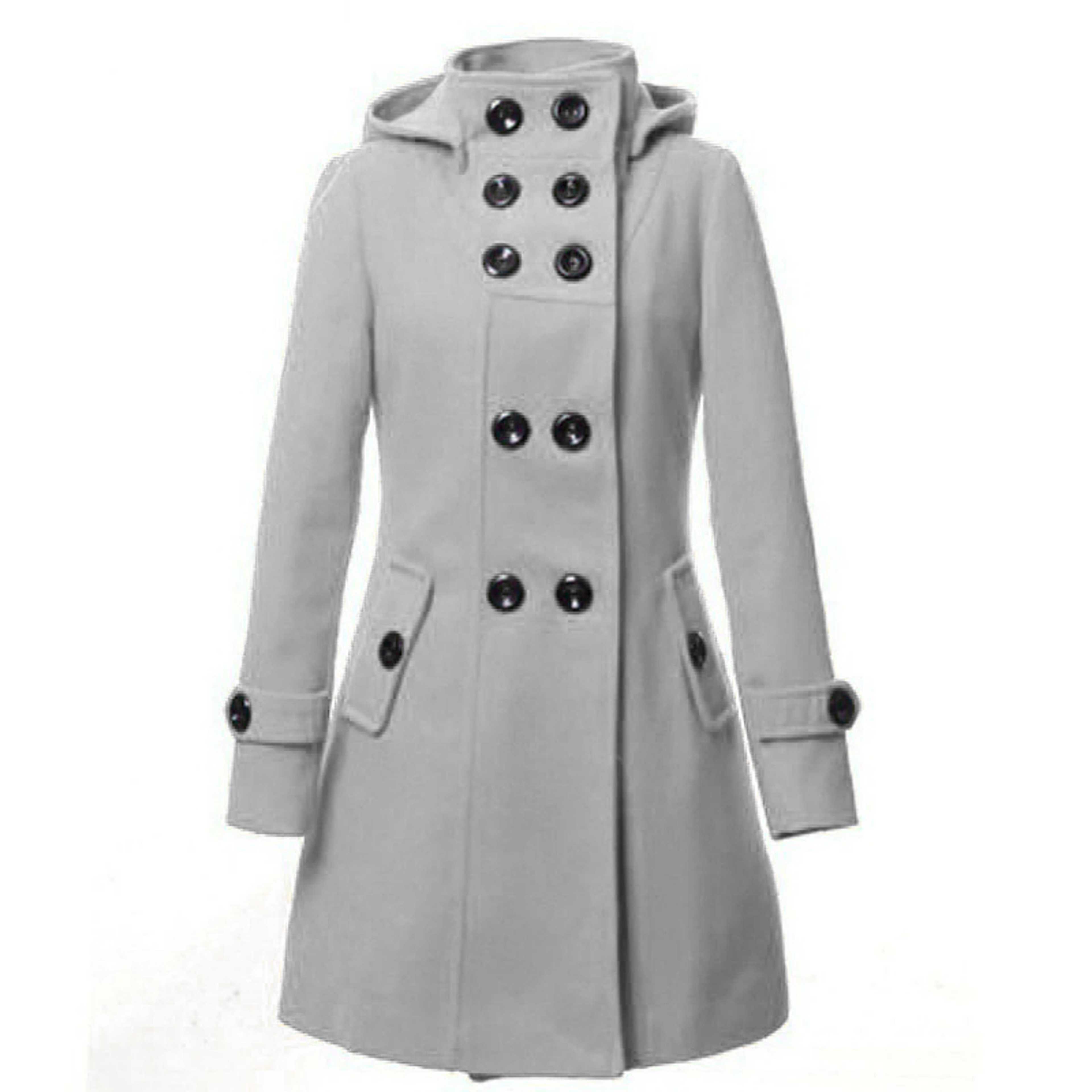 Women's Hooded Double Breasted Trench Wool Coat Long Winter Jackets Outerwear