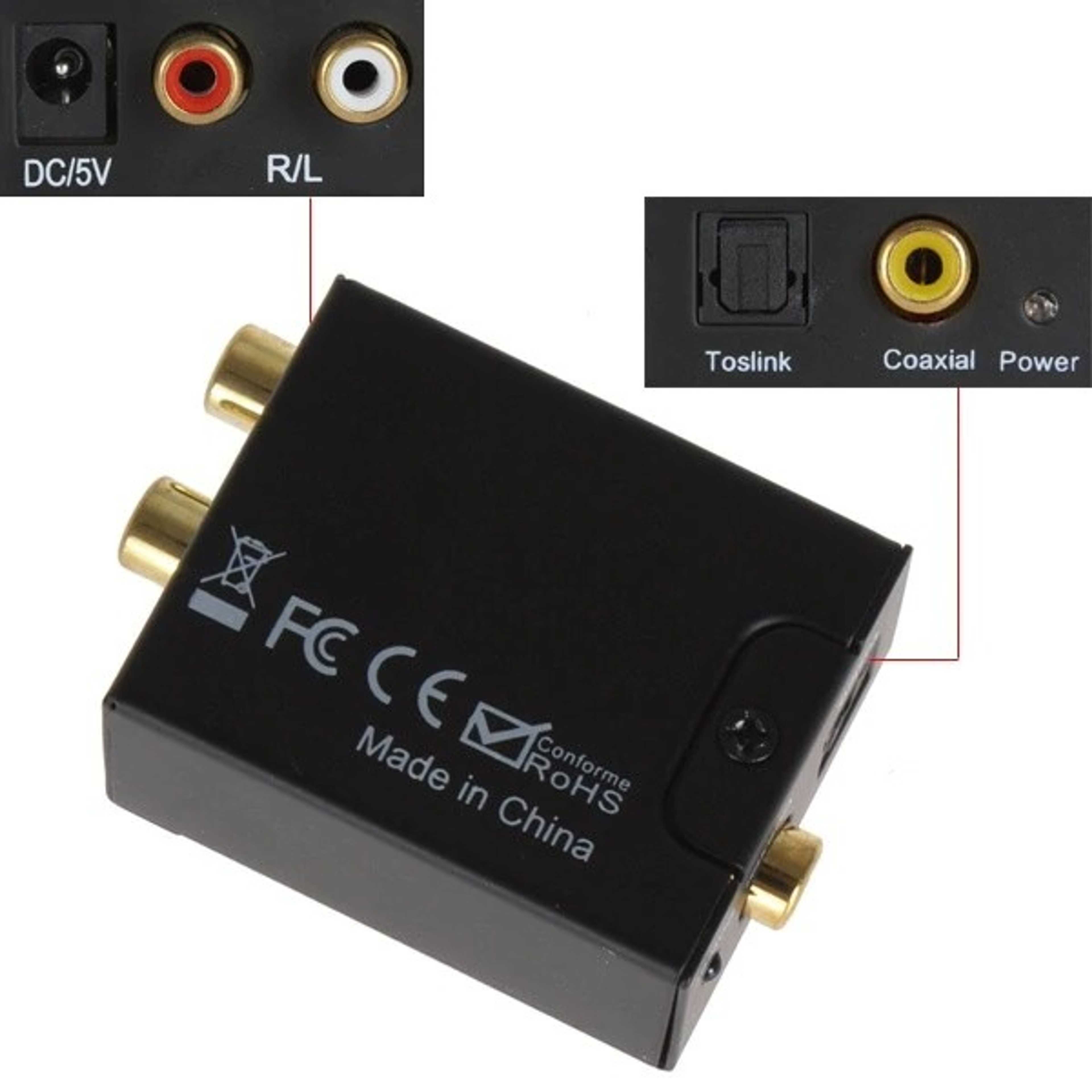 3.5MM Jack 2*RCA Digital To Analog Audio Converter Amplifier Optical Fiber Coaxial Signal To Analog