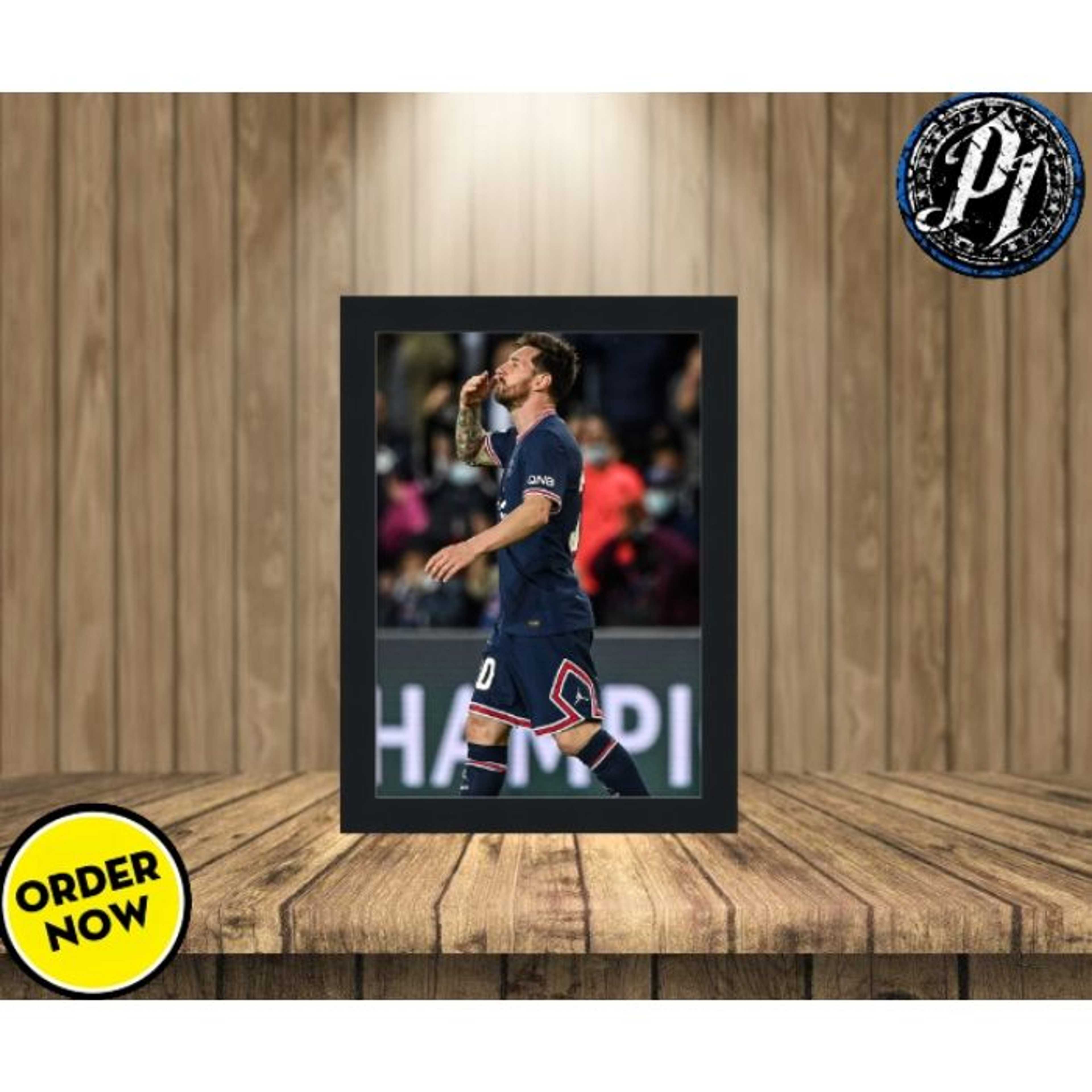 Messi � The PSG G.O.A.T Modern Matte Black Wooden Wall Frame � A4 (8 x 12 inches) - Product Main Image