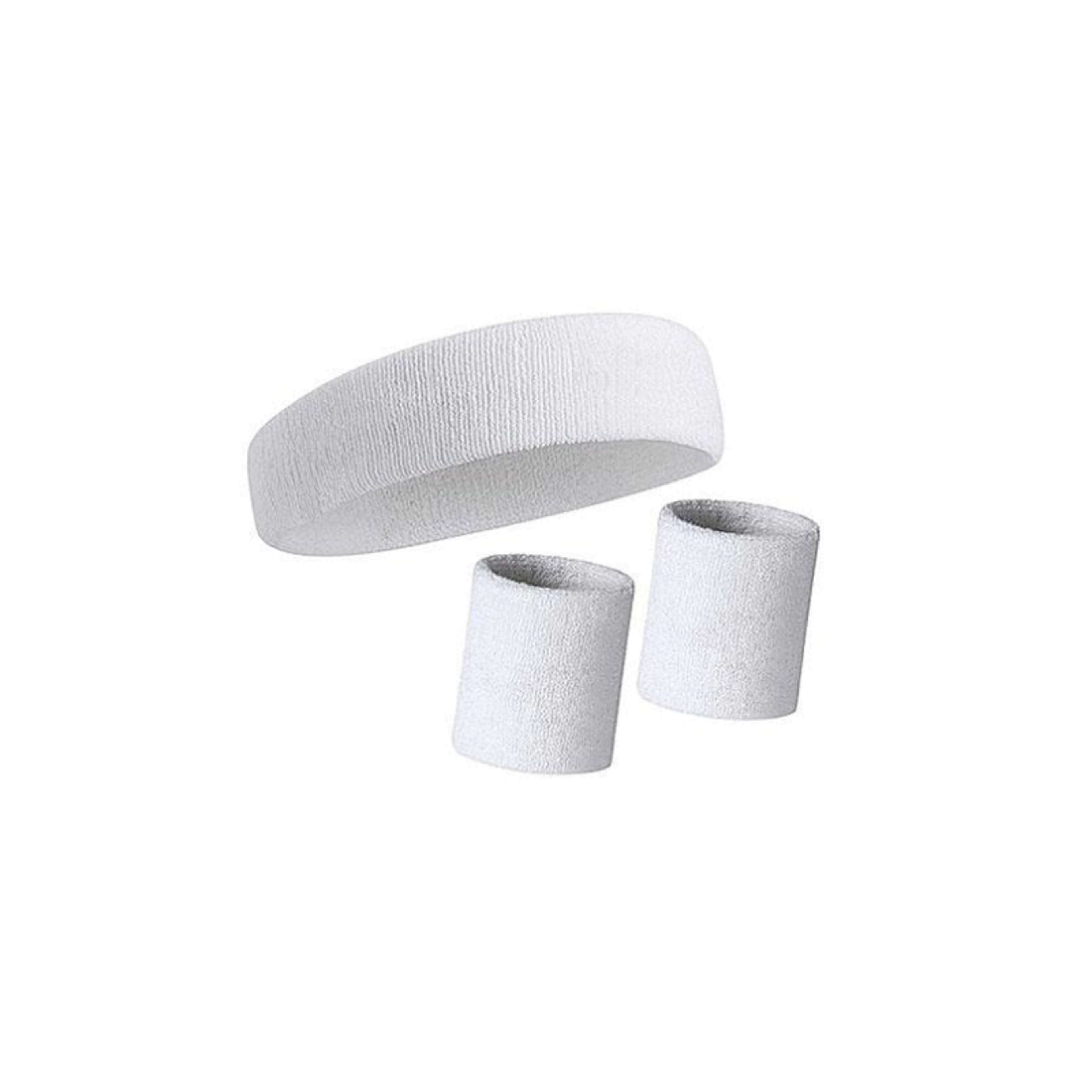 3 Pieces bands Set, Includes Sports Headband and Wrist bands for Athletic Men and Women - White