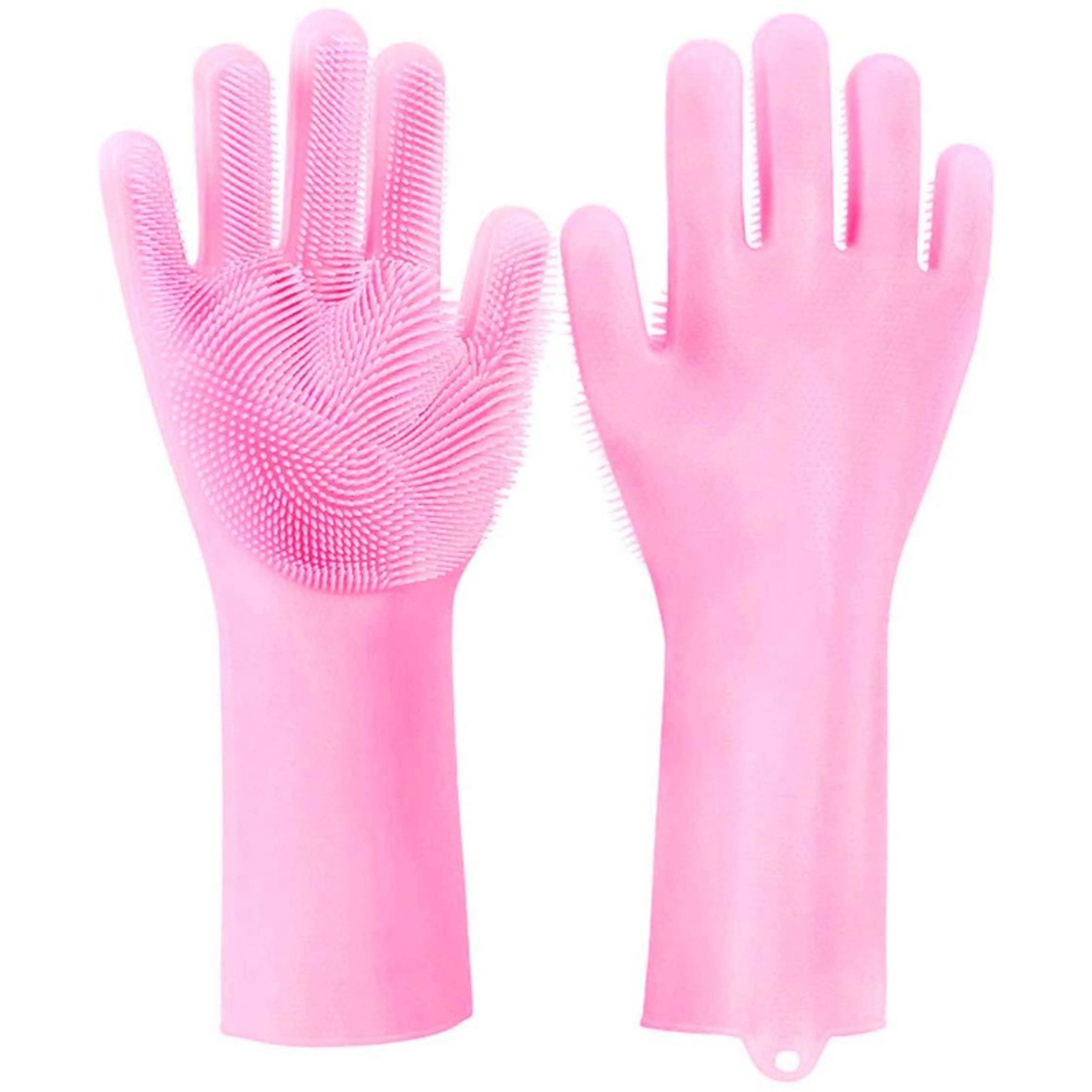 Magic Silicone Dishwashing Scrubbing Clean Gloves Reusable Sponge Gloves with Scrubber for Washing Dishes Kitchen Bathroom Household Car and Pet Care 1 pair
