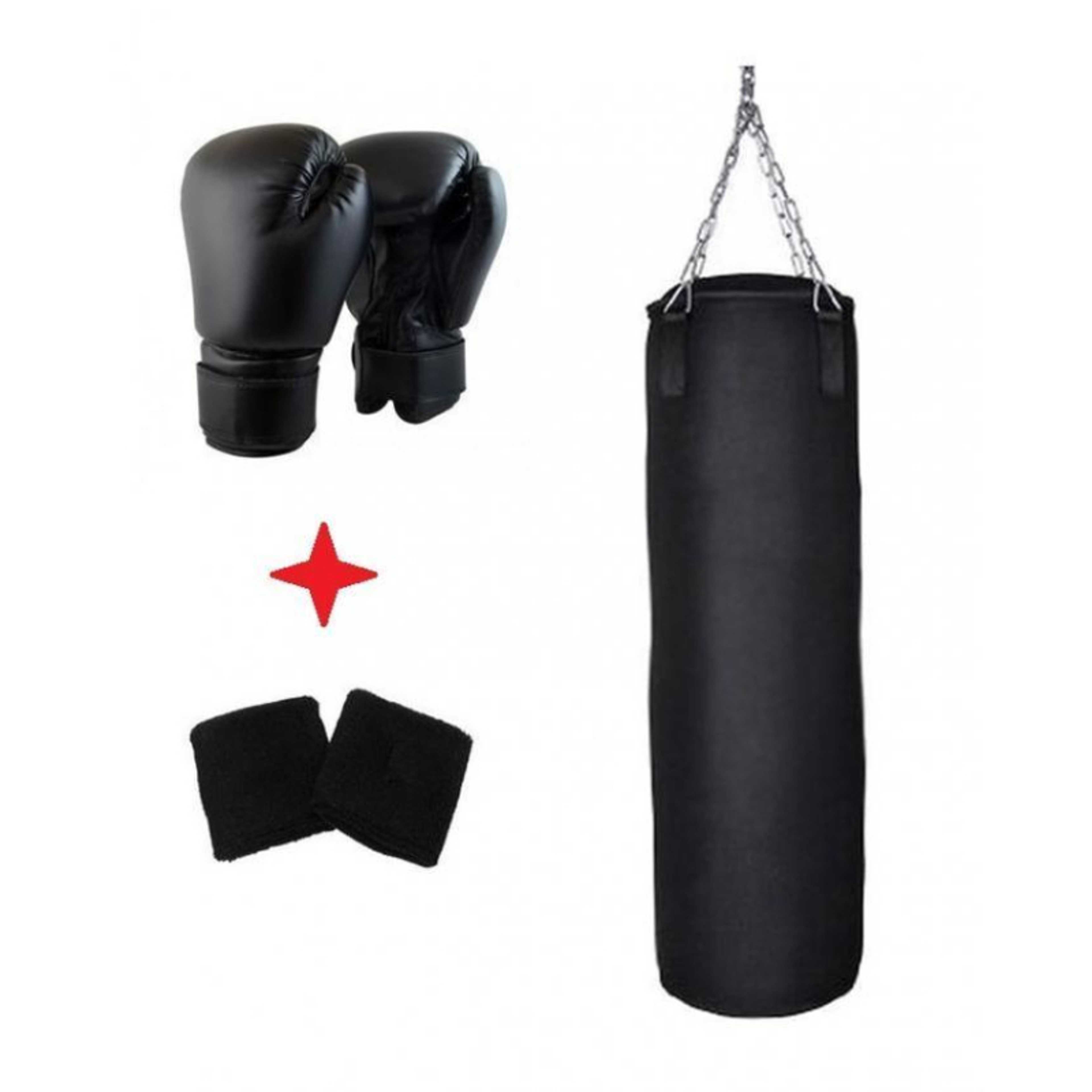 Pack of 3 - Boxing Bag + Gloves + Wrist Grip - Black