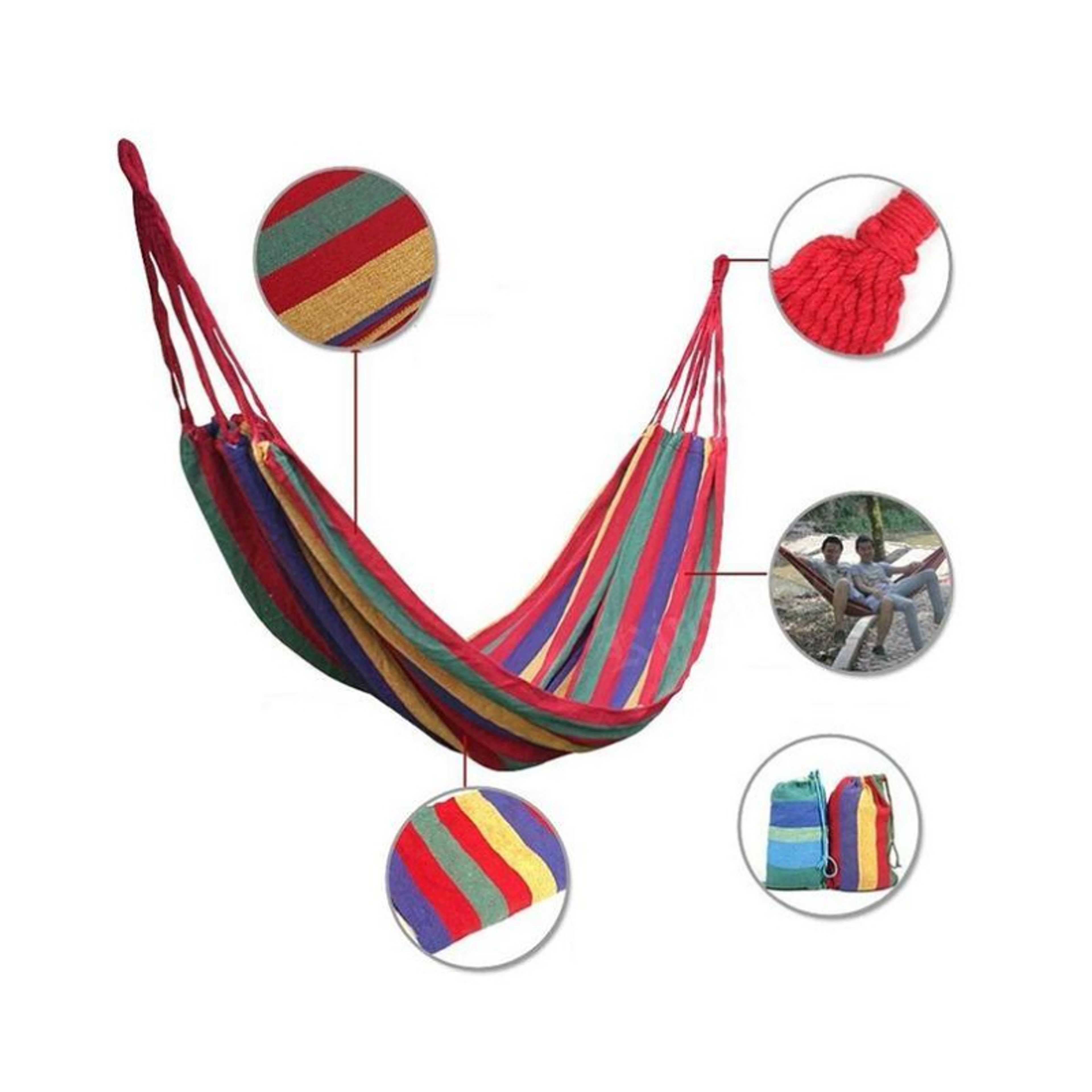 Portable Outdoor Hammock Hang Bed Camping Canvas Striped Design - Product Main Image