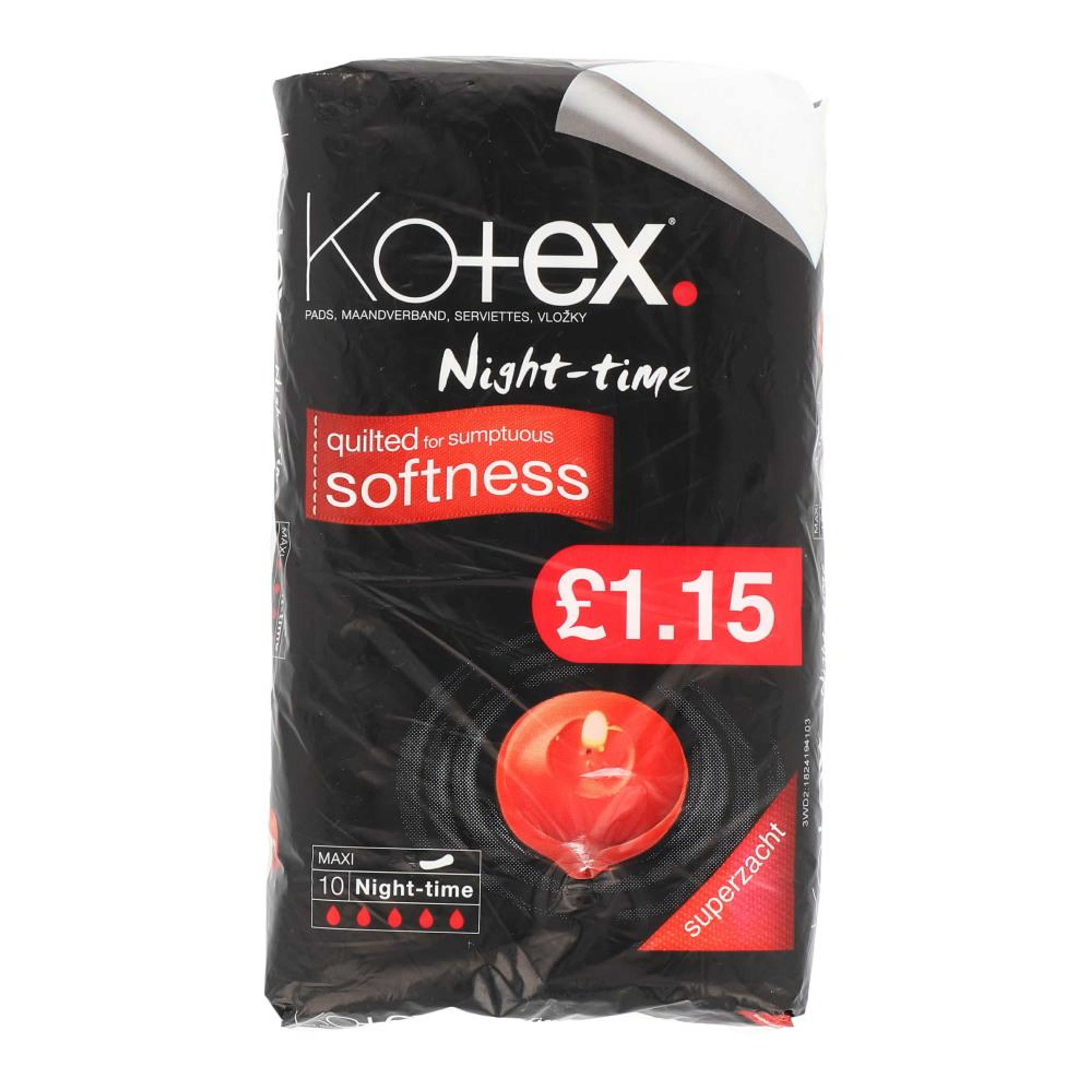 Kotex Maxi Pads Night Time 10 per pack Quilted for Sumpoutus Softness