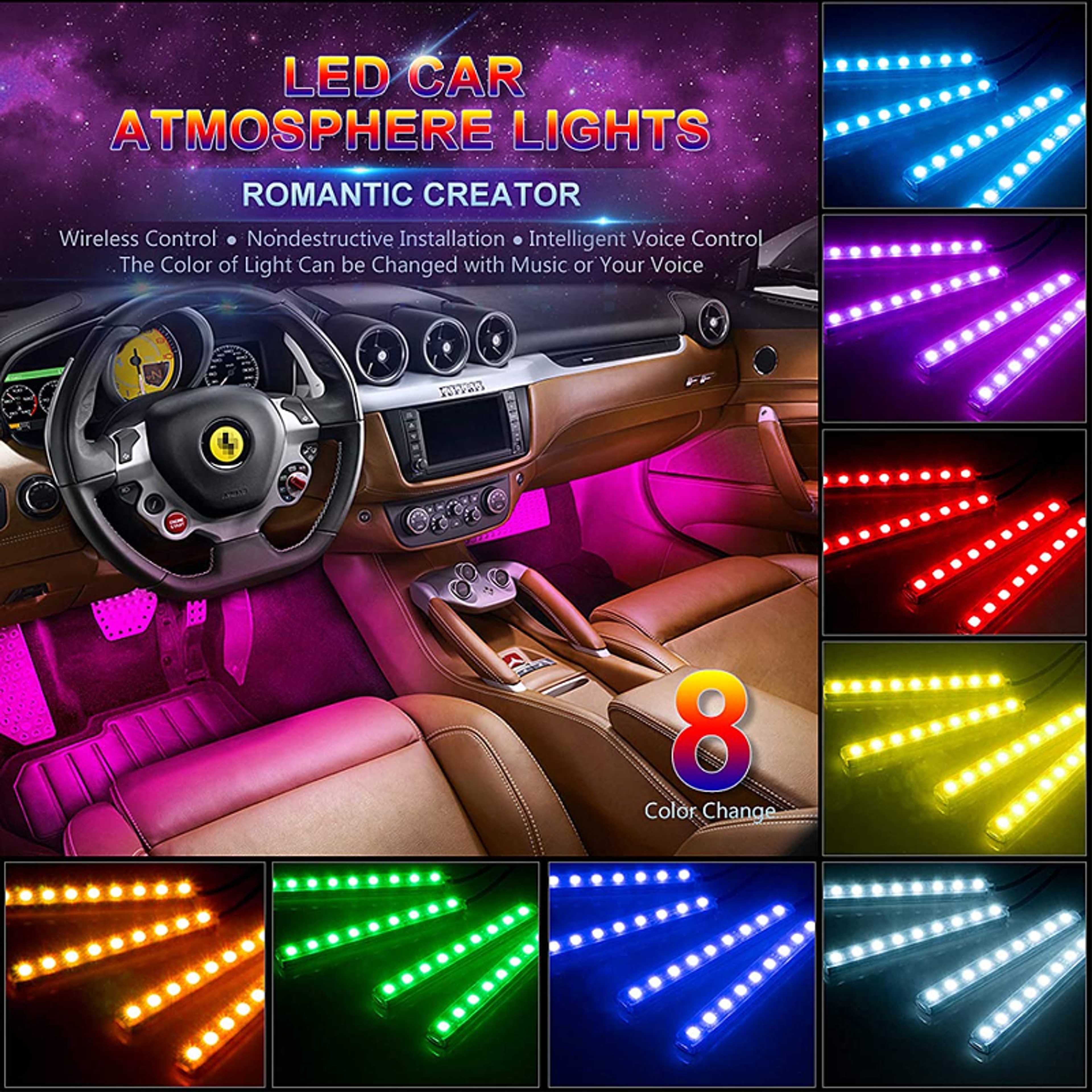 Car Interior Floor Decorative Atmosphere Light Remote Control RGB Light with Music Sensor