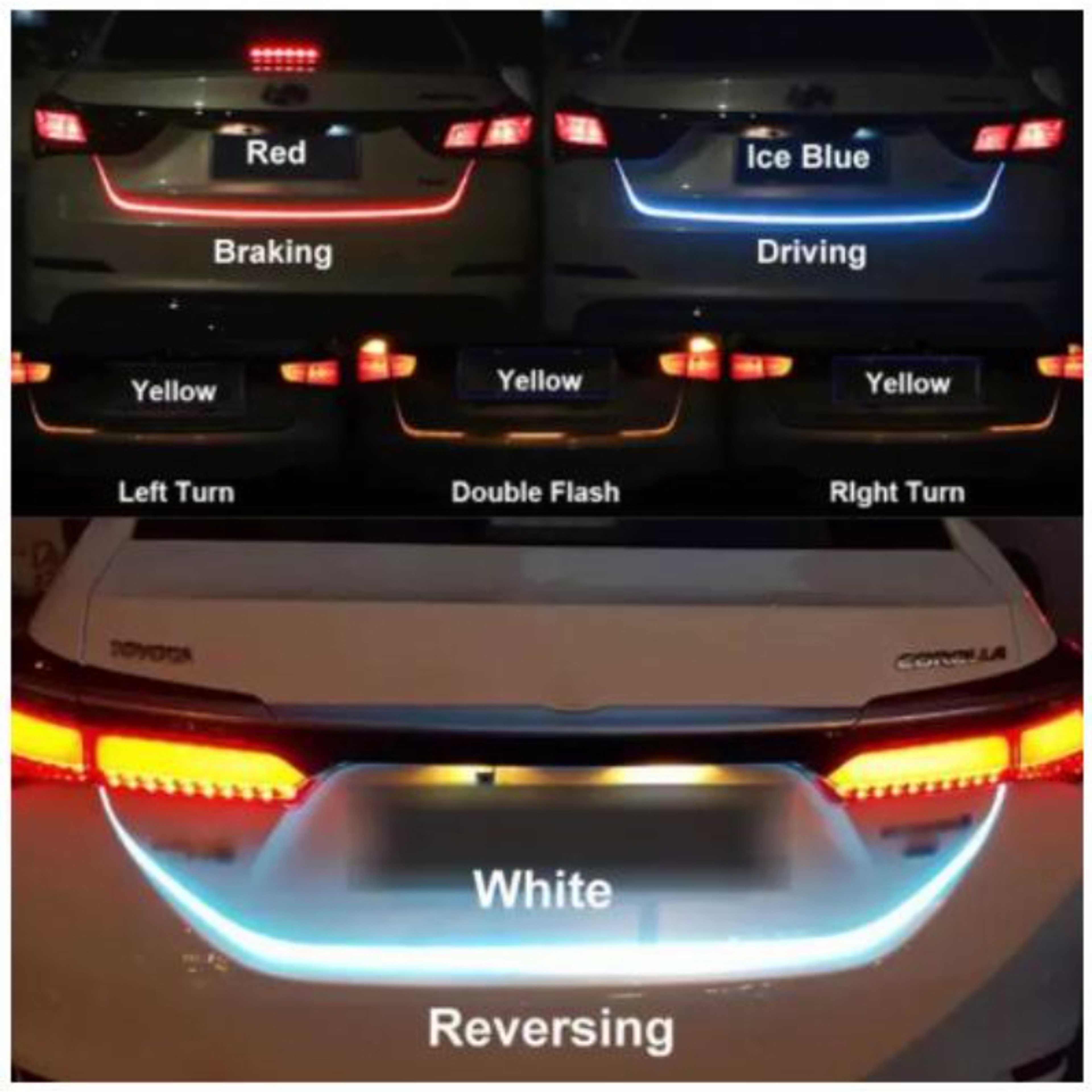 Car Rear Trunk Tail LED Strip Lighting Light back light Dynamic Streamer Warning Light Brake Turn Signal/Reverse For Honda Civic, City, Toyota GLI, Yaris, Wagon R, Alto VXR, Mehran and all Cars Jeep Buses Vans Parrado