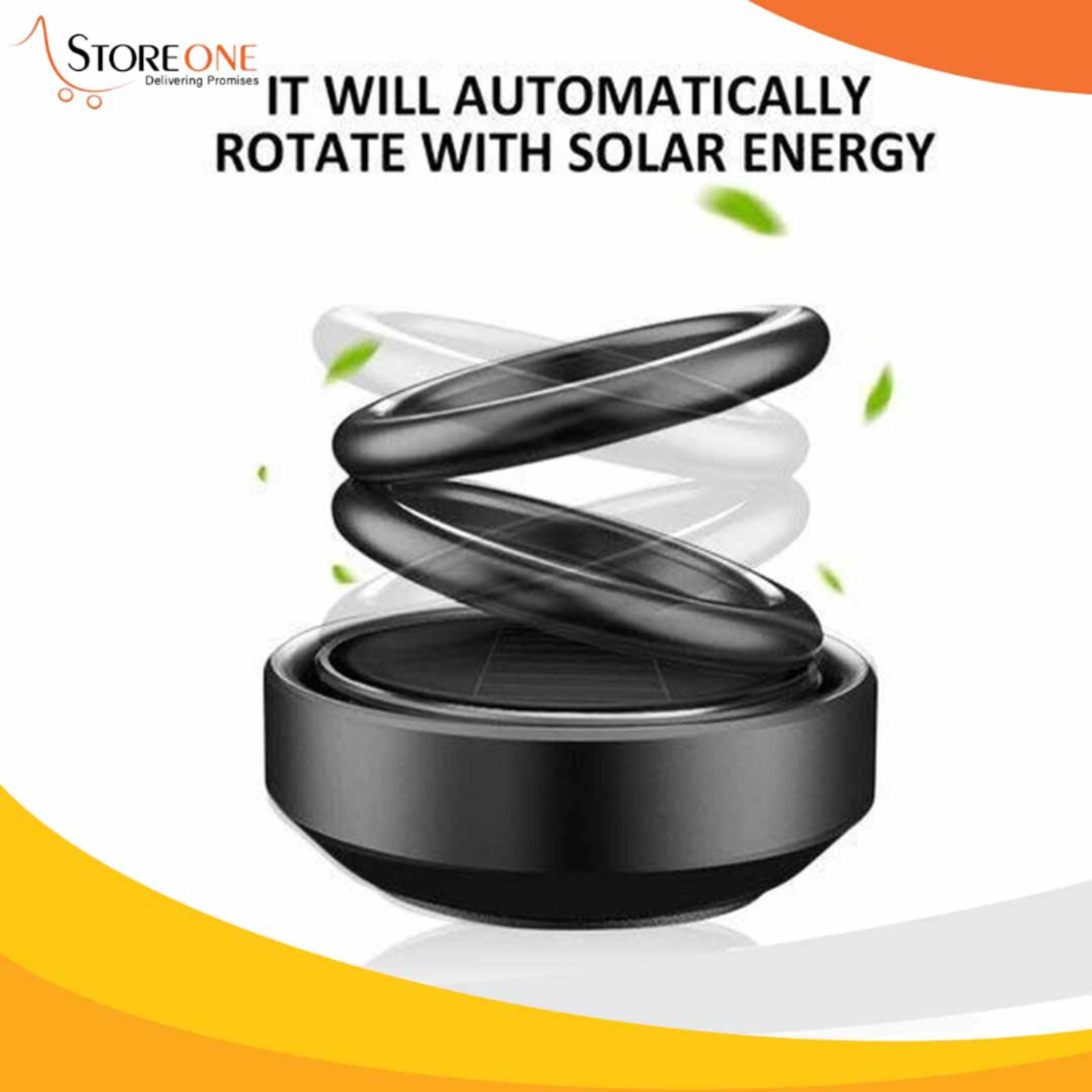 Car Air Freshner Solar Automatic Rotating Double Ring Suspension - Dancing Double Ring - Black