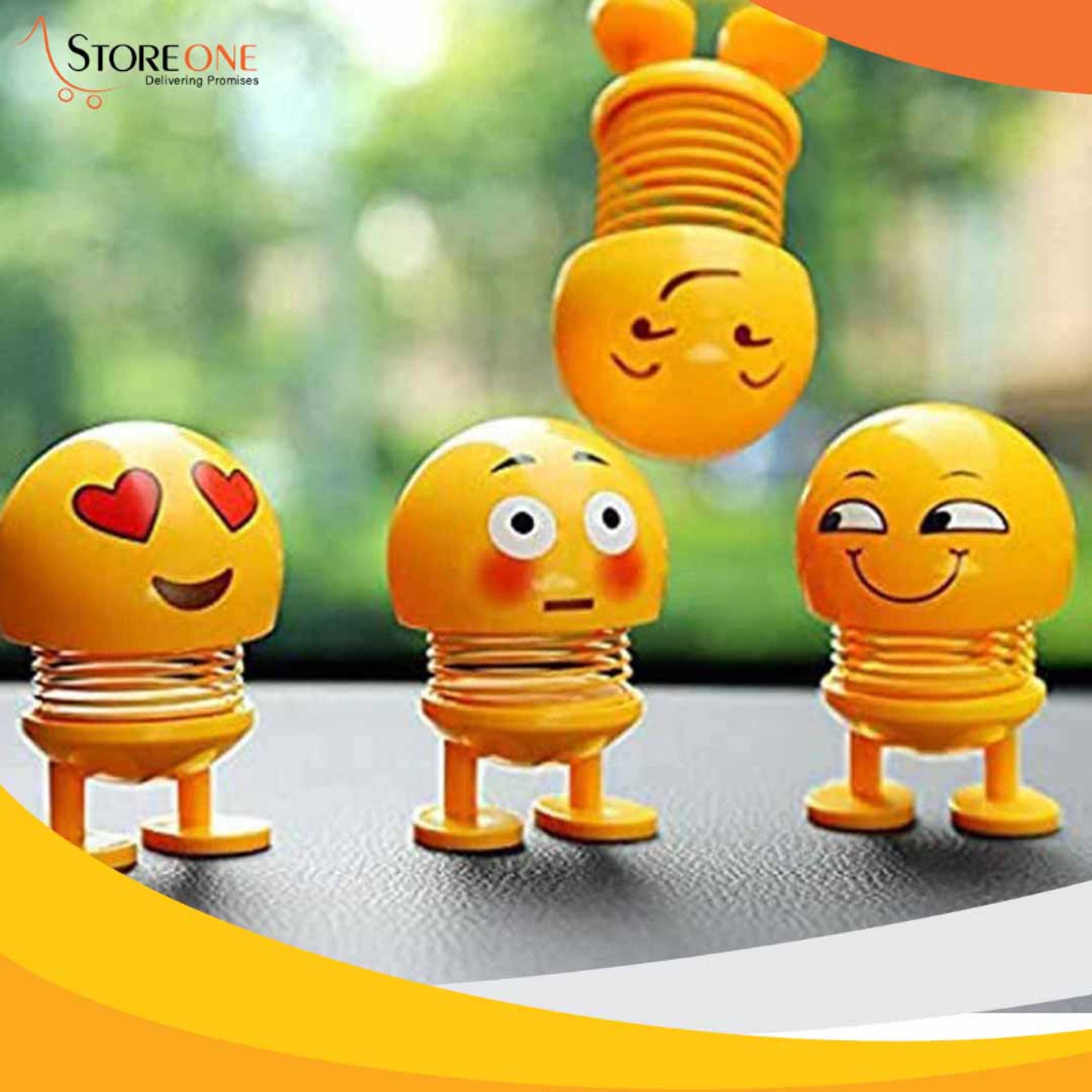 Set of 6 - Spring Emoji Shaking Head Dolls Smiley Face Dancing Toys Theme Party Favors Car Dashboard Table Decoration