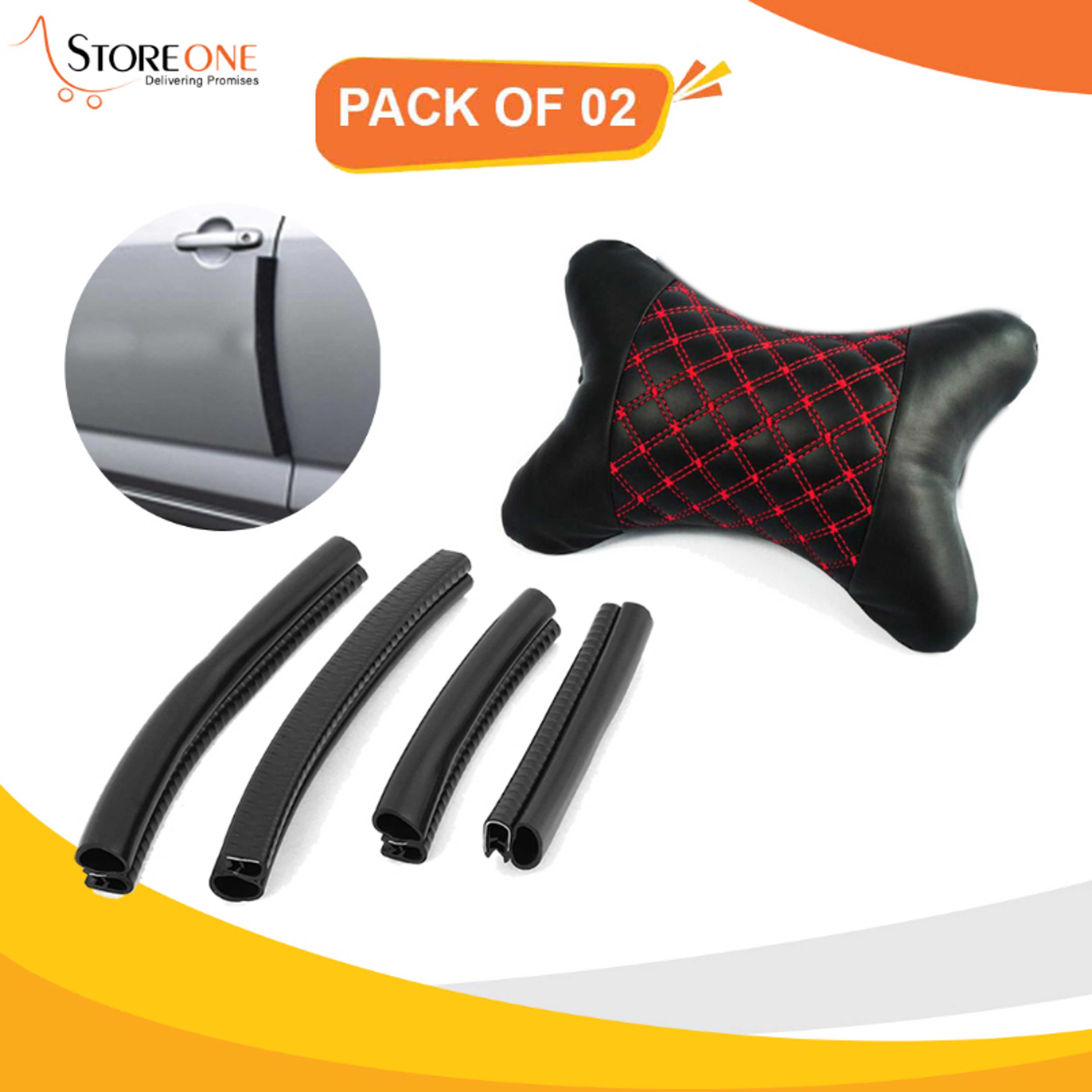 Pack Of 02 4PCS Black Rubber Door Guard For Car-Car Seat Pillow Neck Support Travel Pillow Breathable Car Head Neck Rest Cushion Headrest Auto Car Safety Pillow black Each