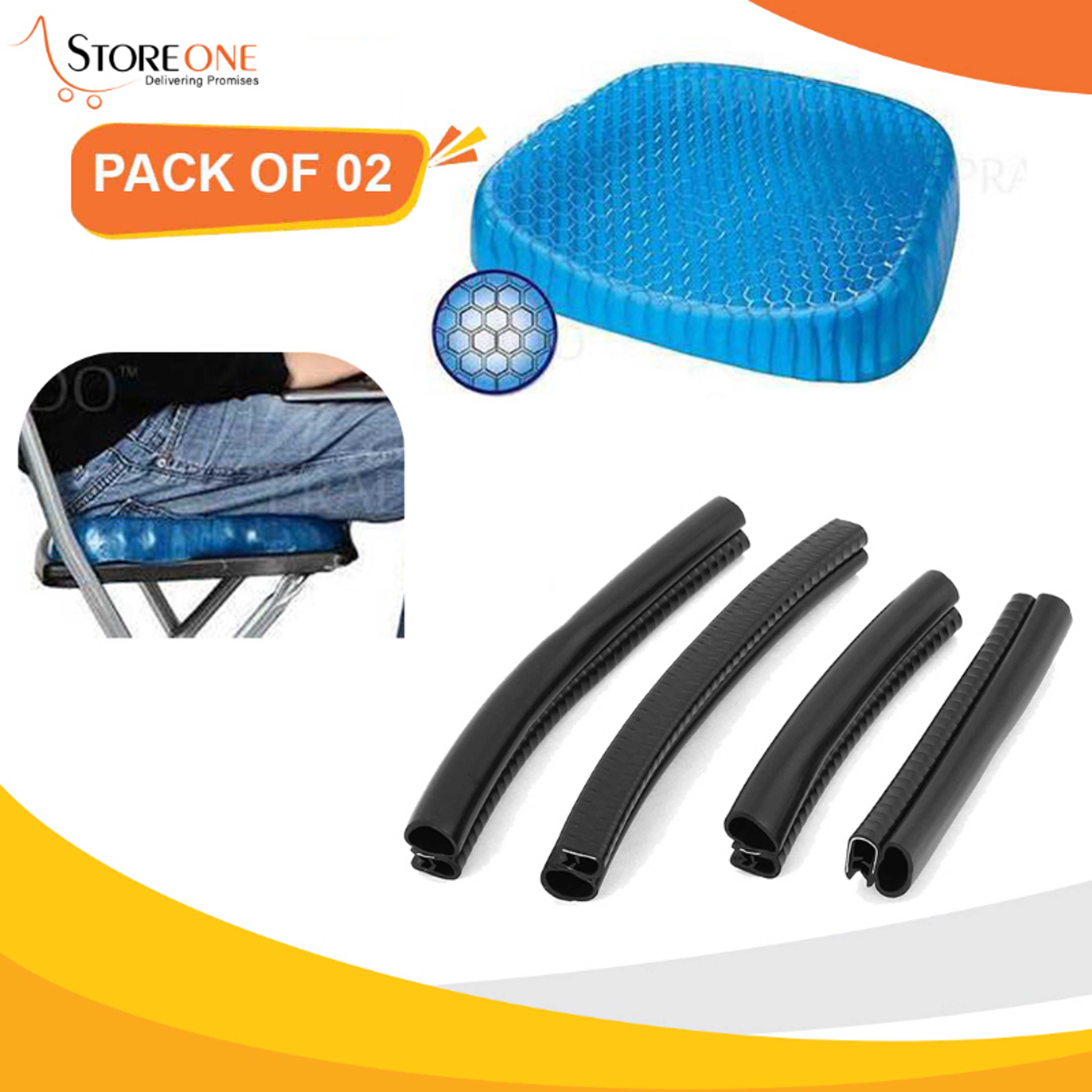 Pack Of 02 Egg Sitter Absorb Pressure Support Back Pain Relief Breathable Honeycomb Car and Office Cushion Seat Gel Non-Slip - 4PCS Black Rubber Door Guard For Car