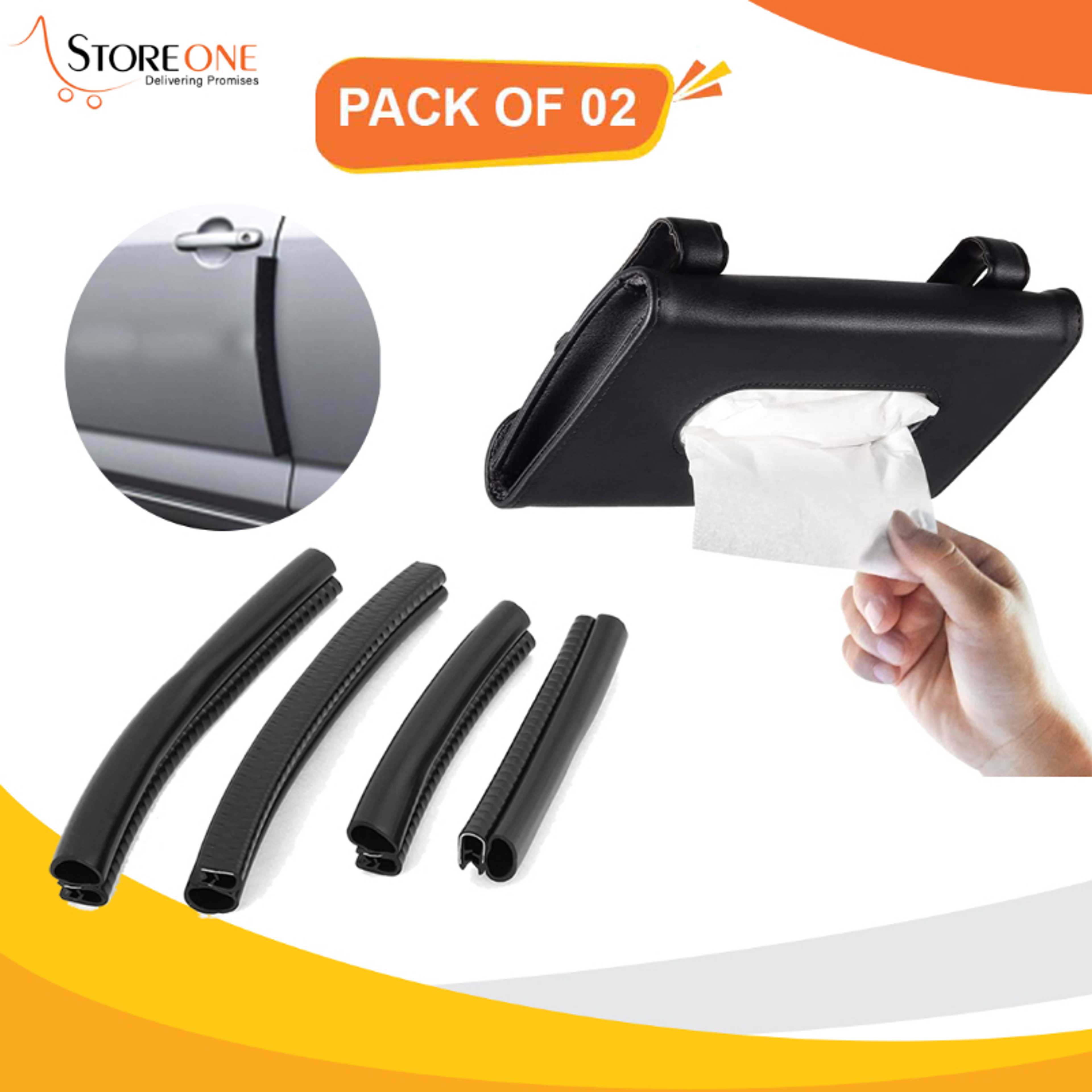 Pack Of 02 4PCS Black Rubber Door Guard For Car-Car Sun Visor Leather Hanging Tissue Box Kia – Black-Car Tissue