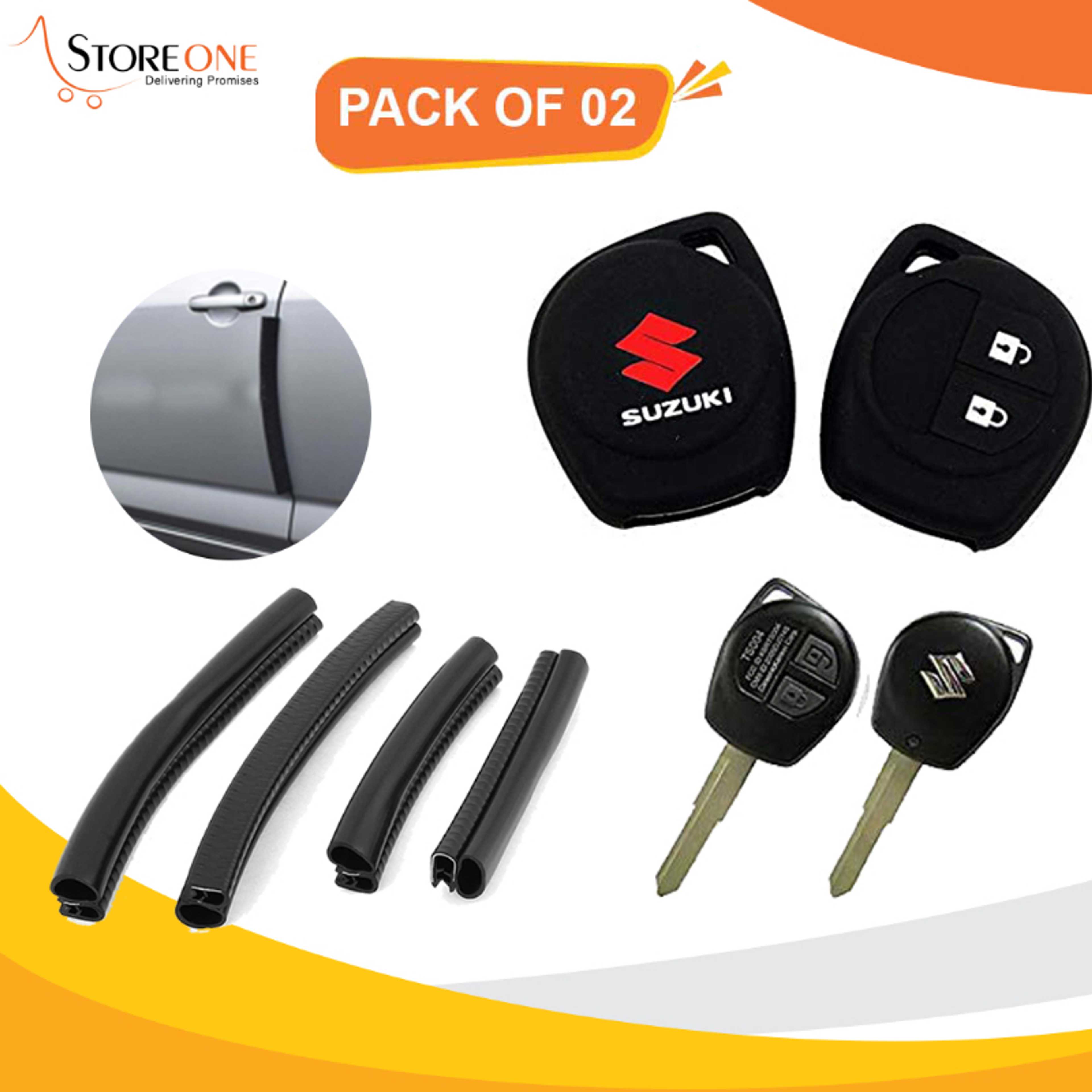 Pack Of 02 4PCS Black Rubber Door Guard For Car - Protective Silicone key Cover for SUZUKI Swift