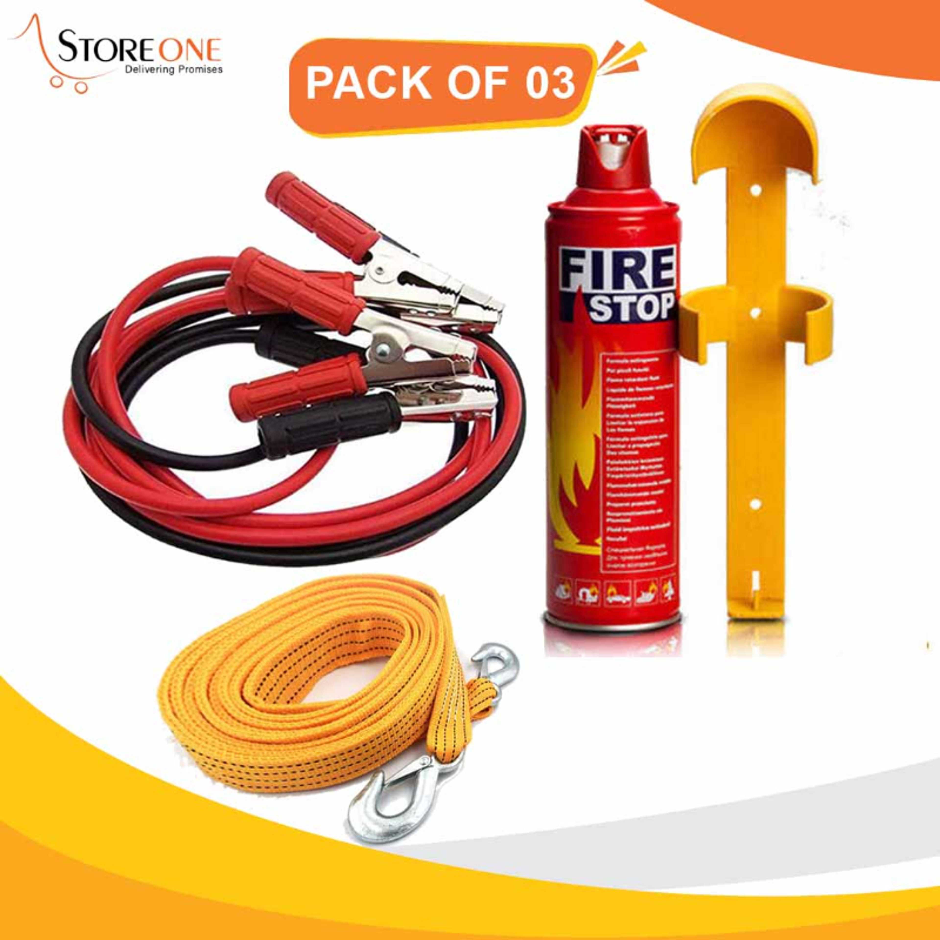 PACK OF 03 Car Fire Extinguisher - Car Booster Cable - Jumper Start Wires - Emergency car tow rope belt – Big Deal – Automotive