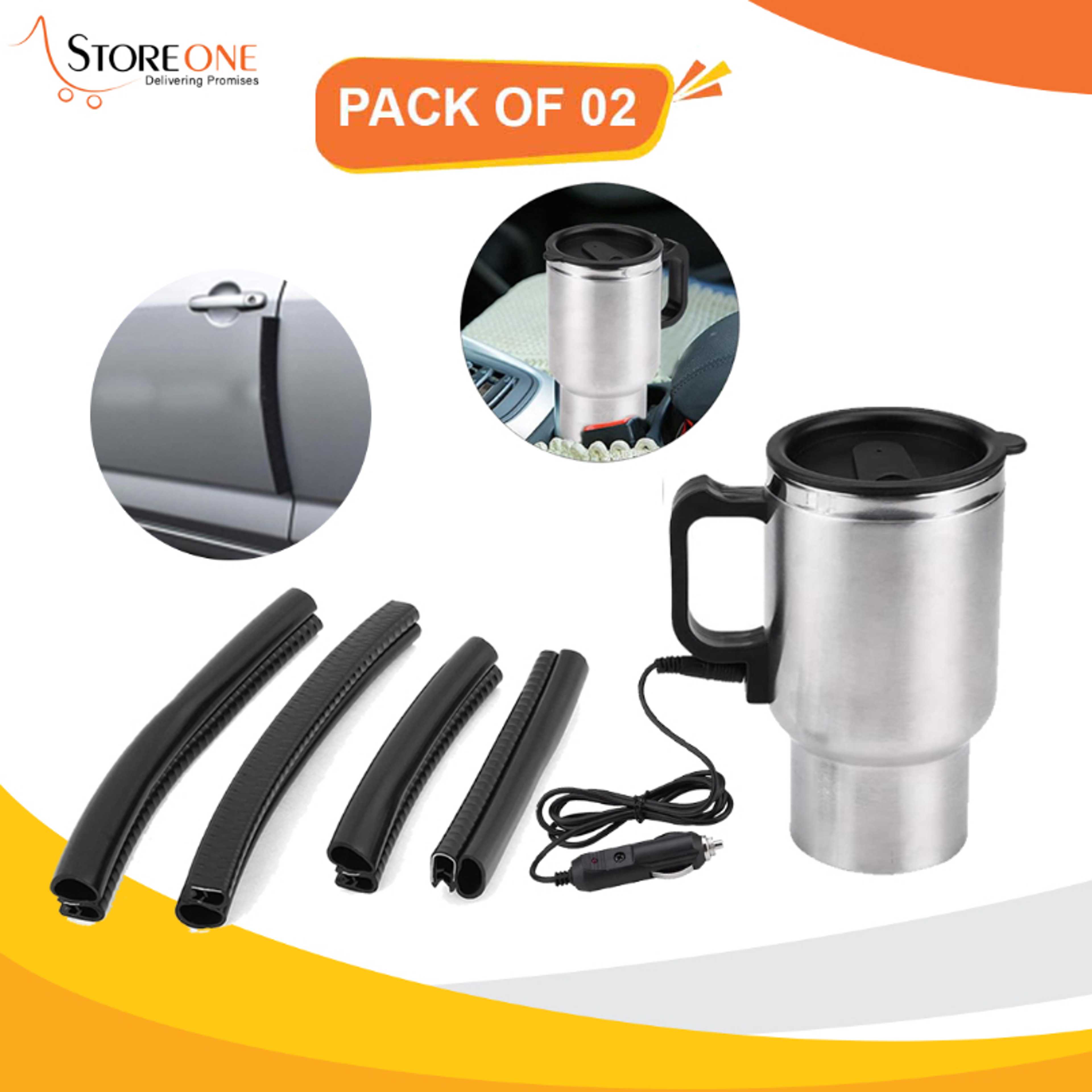 Pack Of 02 4PCS Black Rubber Door Guard For Car- Car Electric Travel Mug 12v