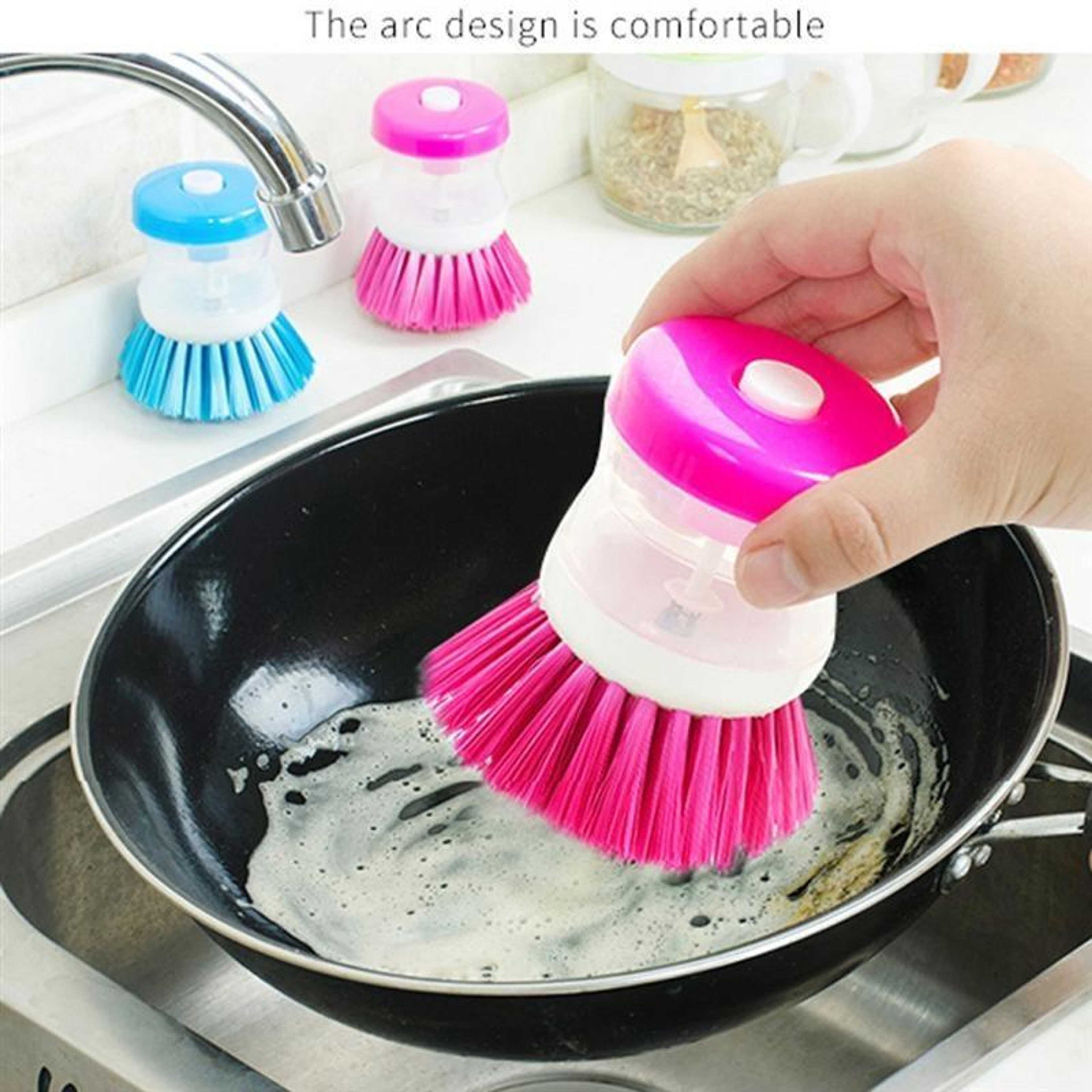 Dishwashing Brush, Dish Brush with Washing Up Liquid Soap Dispenser Brush for Kitchen Utensil Pot Pan Dish Plate Washing (Random Color)