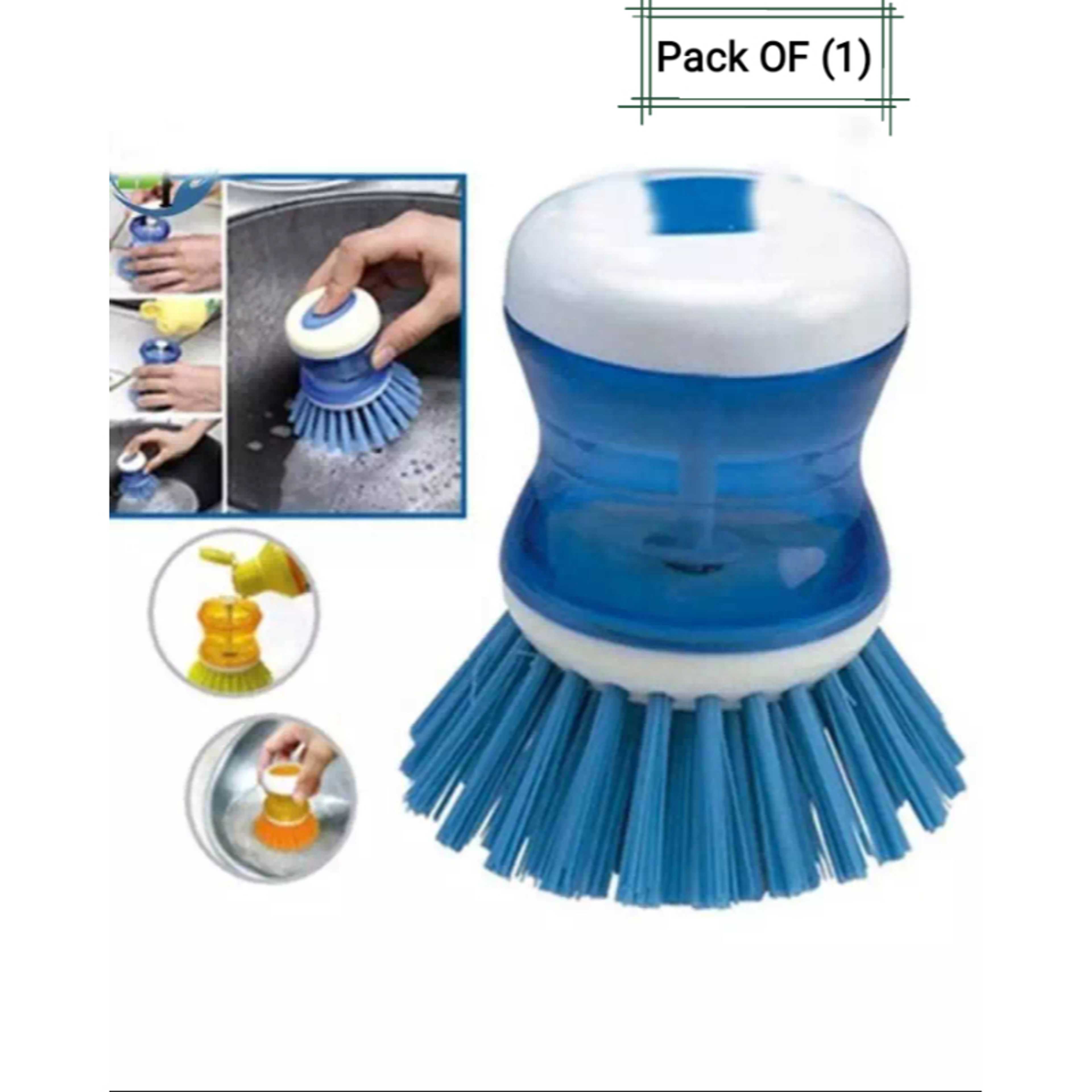 Plastic Cleaning Brush with Soap Dispenser (Multicolour,