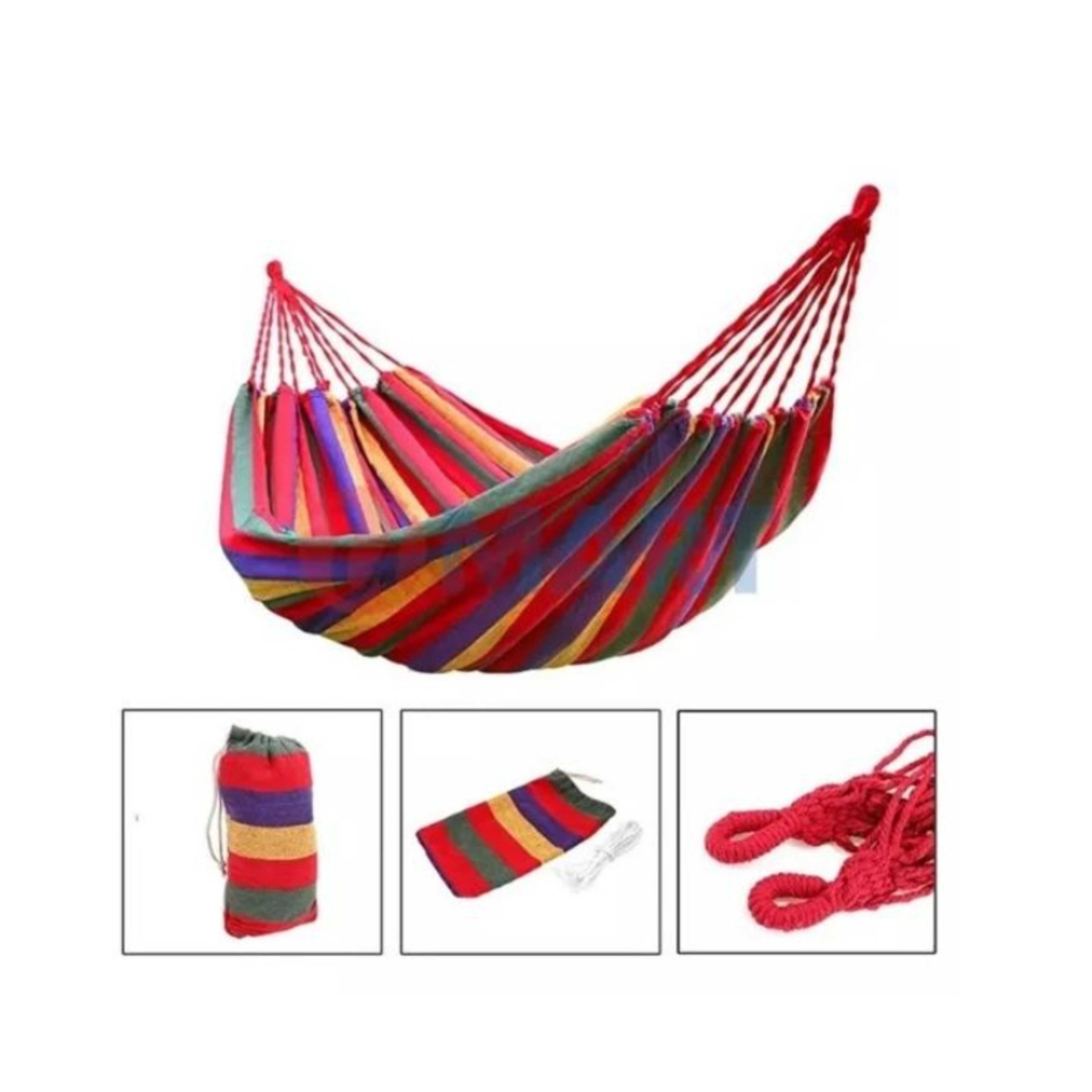 Portable Outdoor Garden 2 Person Cotton Hammock Hang Bed Camping Canvas Striped Design - Random Color - Product Main Image