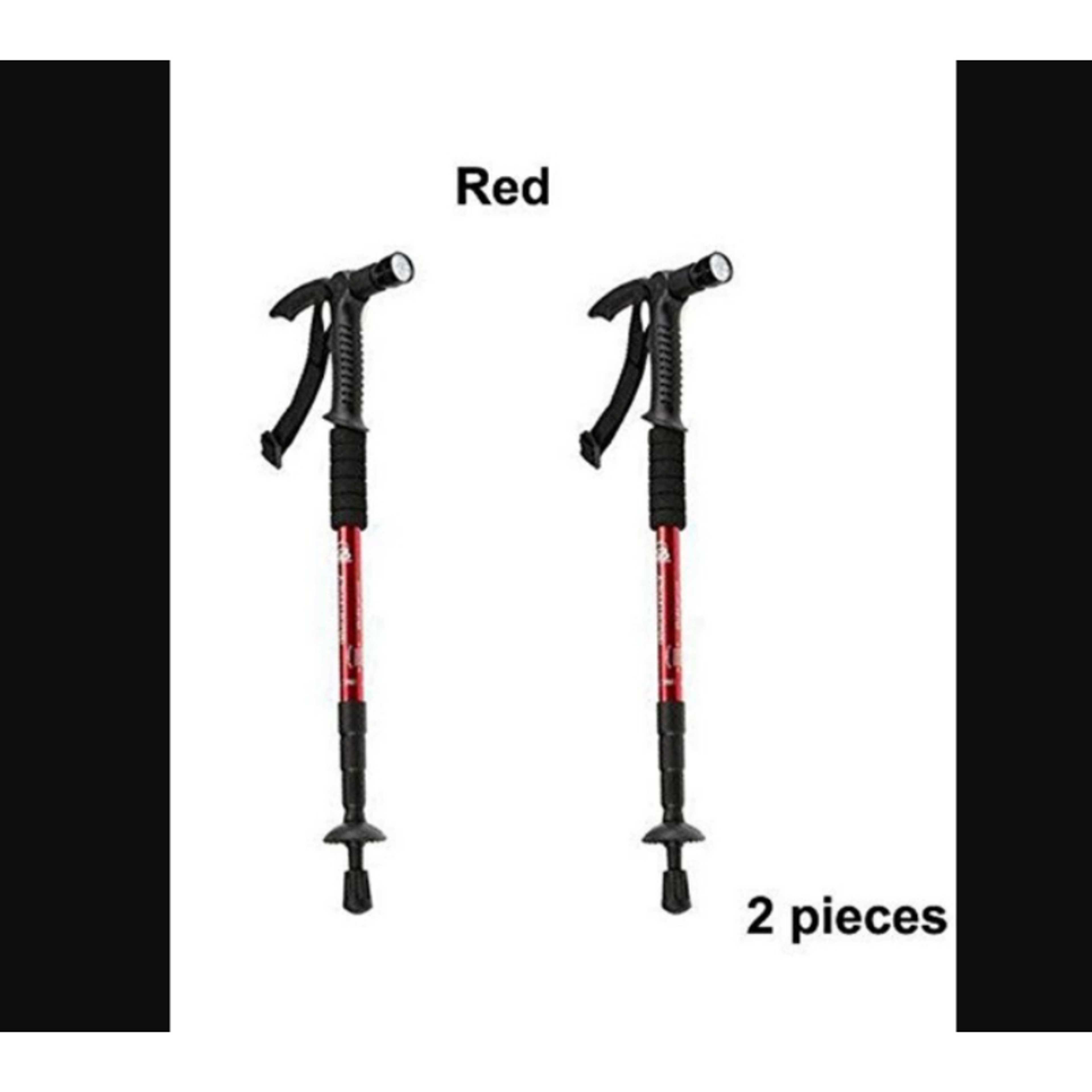 Package Of 2: Lightweight Trekking Pole Adjustable Telescopic Walking Stick 3 Section Hiking Sticks Alpenstock Anti-Shock Red - Product Main Image