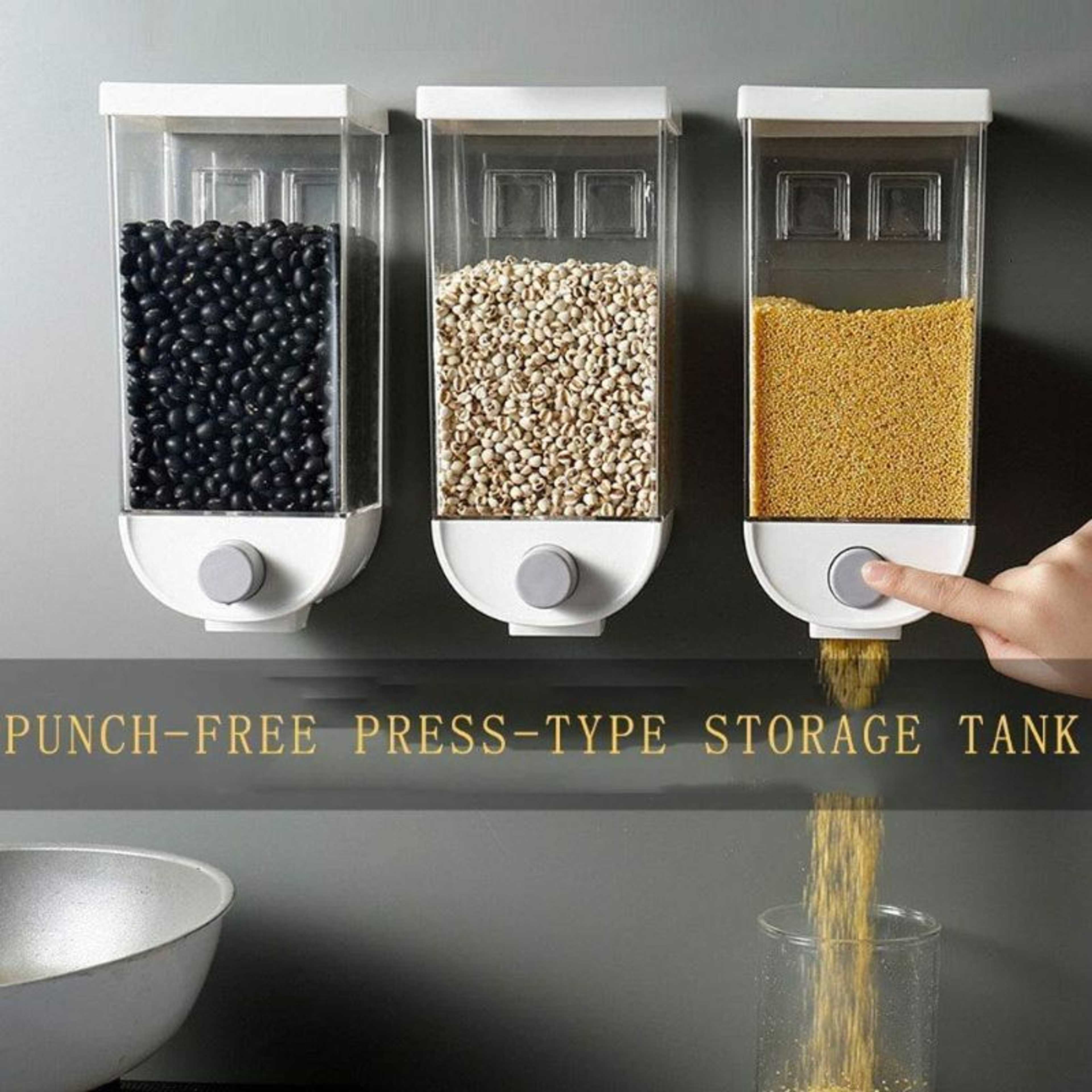 Wall Mounted Plastic Canister Fresh & Easy Transparent Plastic Air Tight Cereal Dispenser, Grain Storage Box Dry Food Container Organizer, Food Dispenser, Rice Dispenser