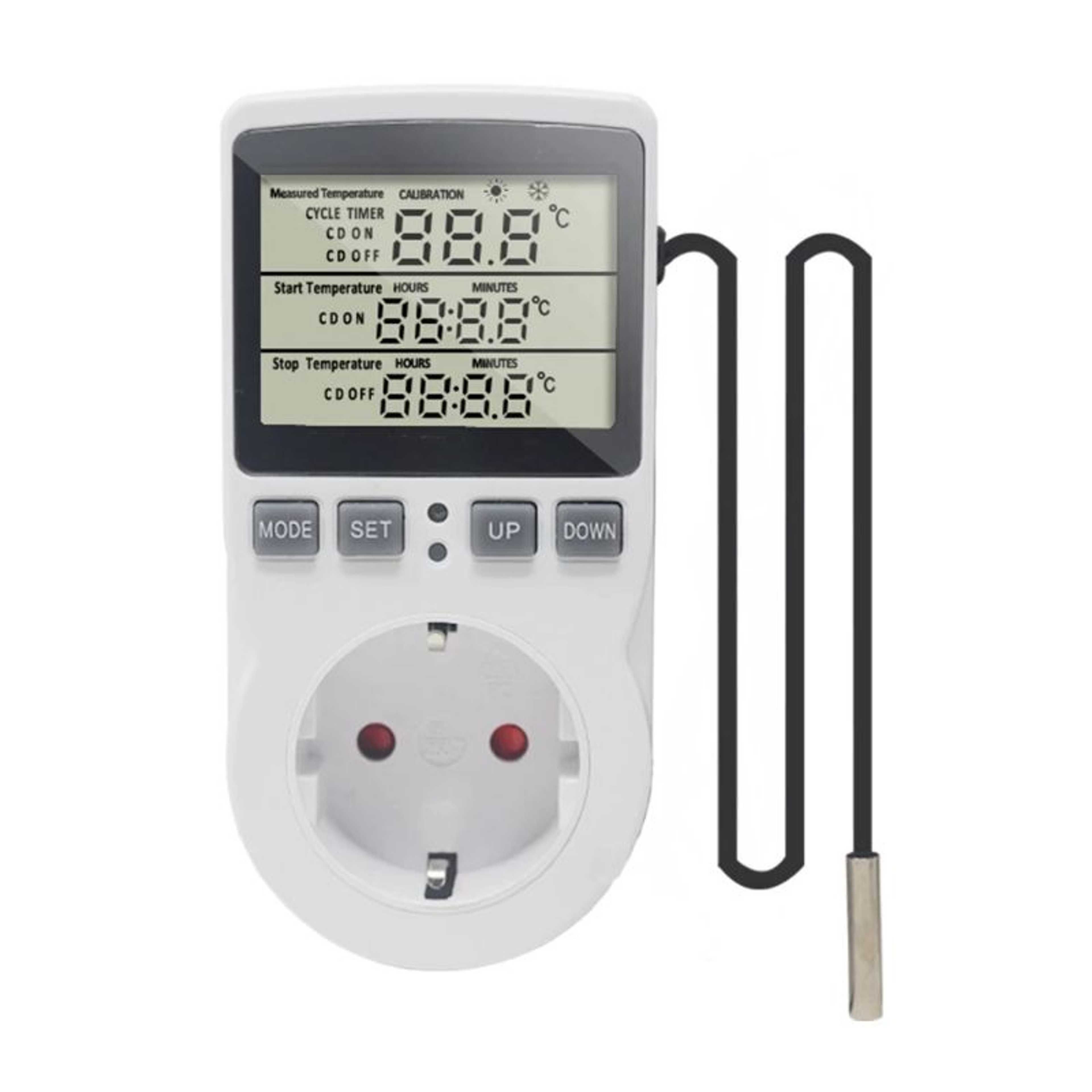 230V EU Digital Temperature Controller Socket, Temperature Controller Plug with Sensor, Digital Thermostat Plug with Timer, Plug Thermostat Timing Switch for Greenhouses, Aquariums, Heating, Cooling