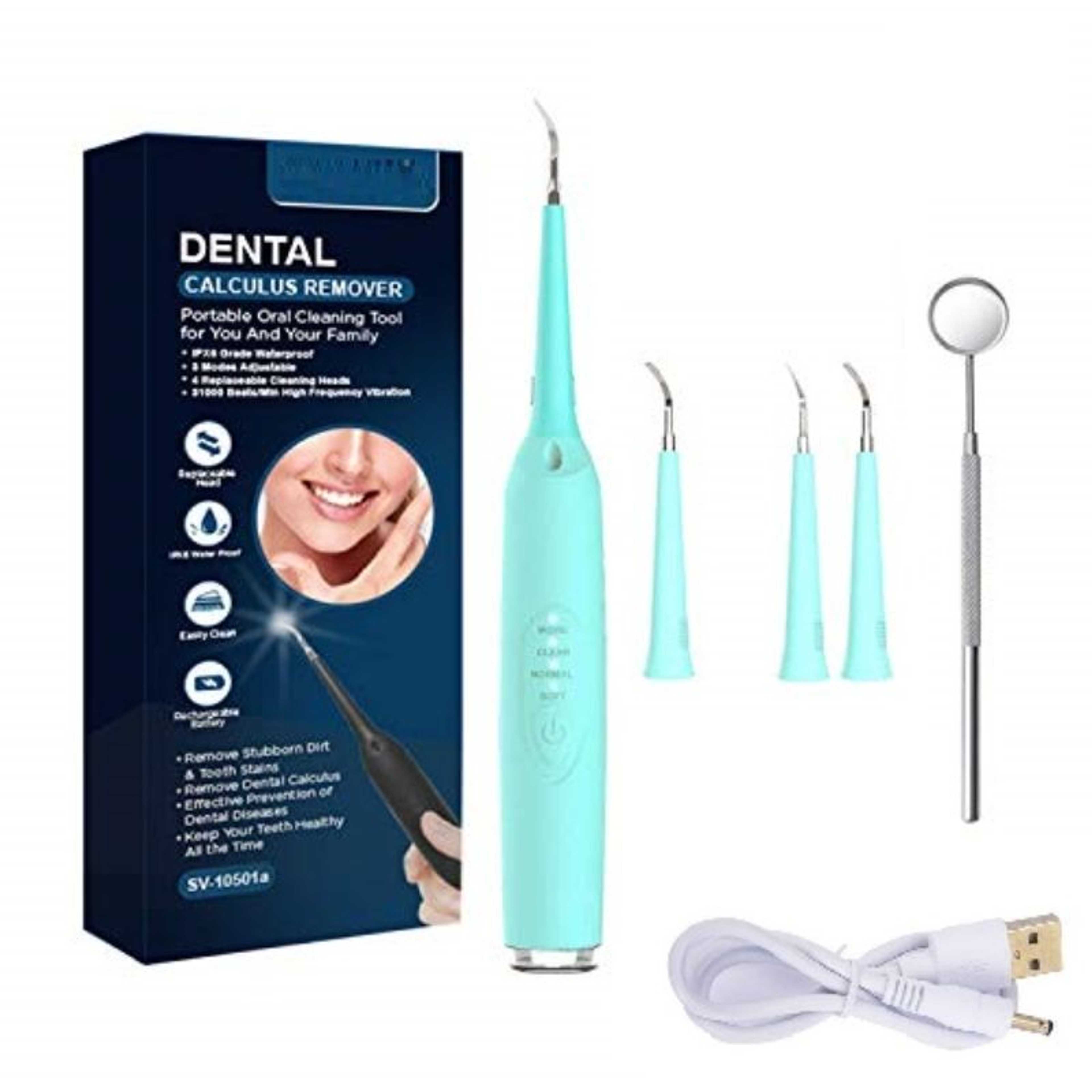 Electric Teeth Cleaner With 4 Replaceable Clean Heads, Electric Dental Calculation and Dirt Scaler, Electric Dental Calculus Remover, Ultrasonic Tooth Cleaner Portable Sonic Tartar Plaque Stain Remover For Teeth Cleaning