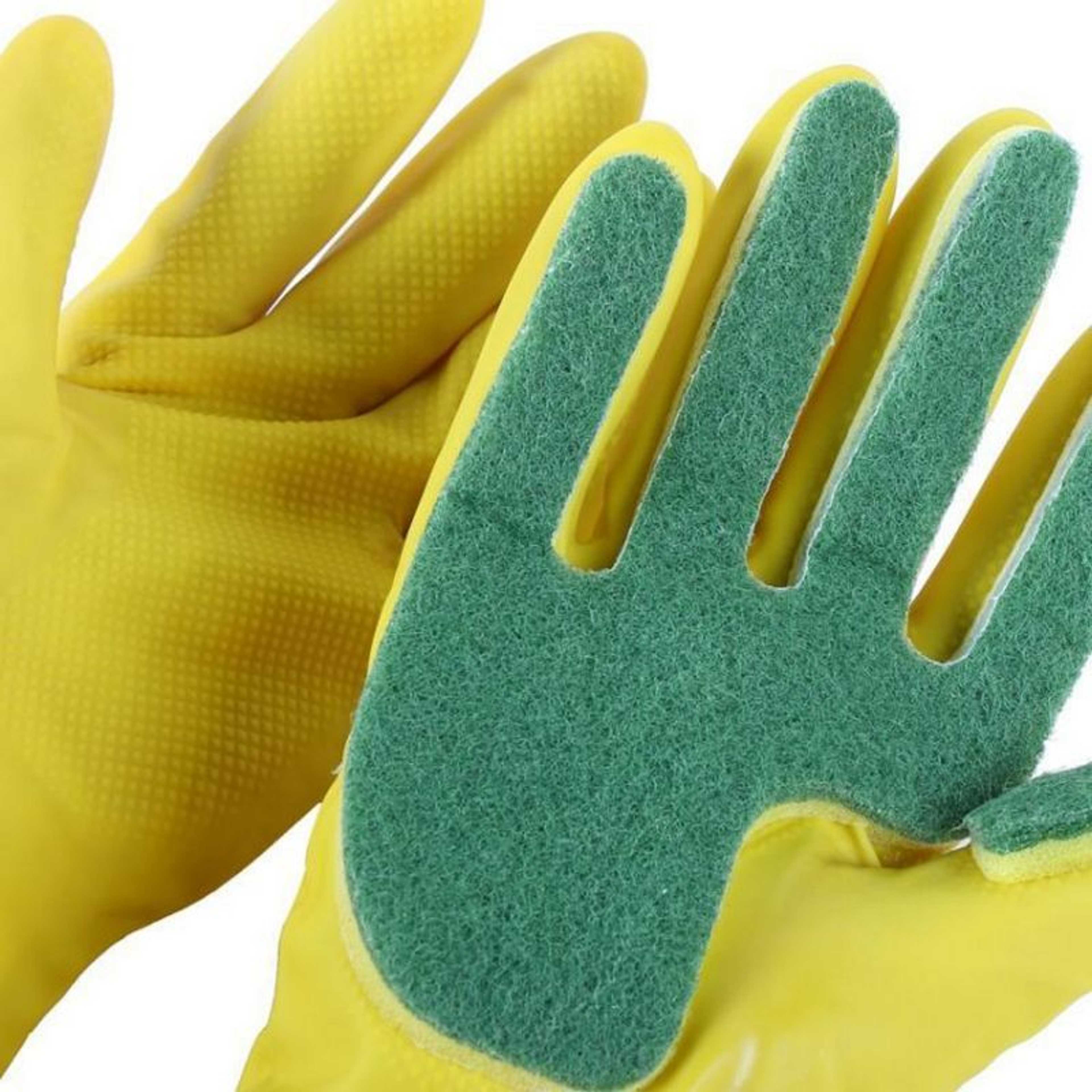 Kitchen Wash Rubber Gloves with Scouring Cloth Sponge On The Inner Fingers, All-in-one for Clean The Kitchen Tool Protect Hand Gloves