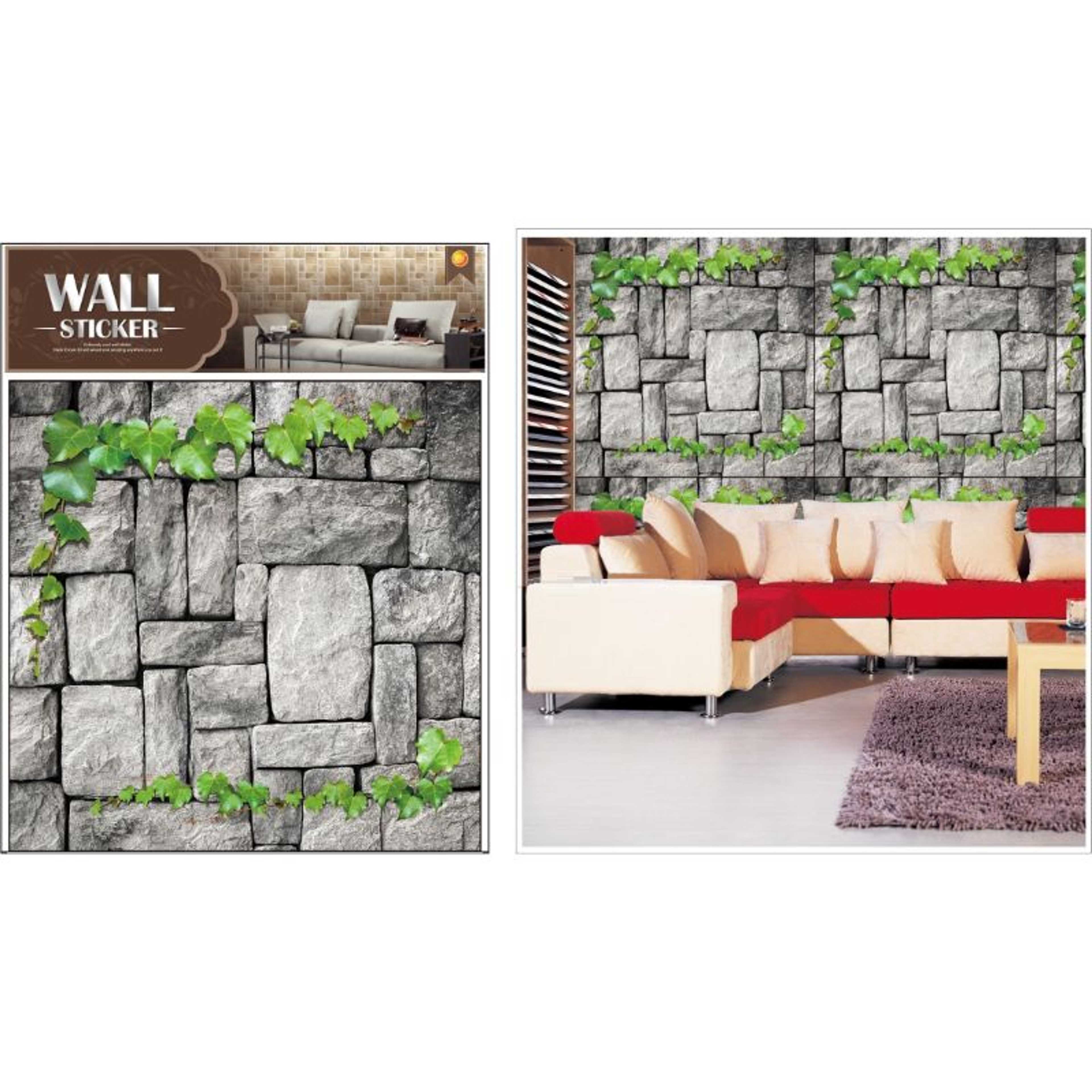 Pack Of 6 - 3D Stacked Rectangular Stones Wall Sticker, Stones Pattern Wall Stickers