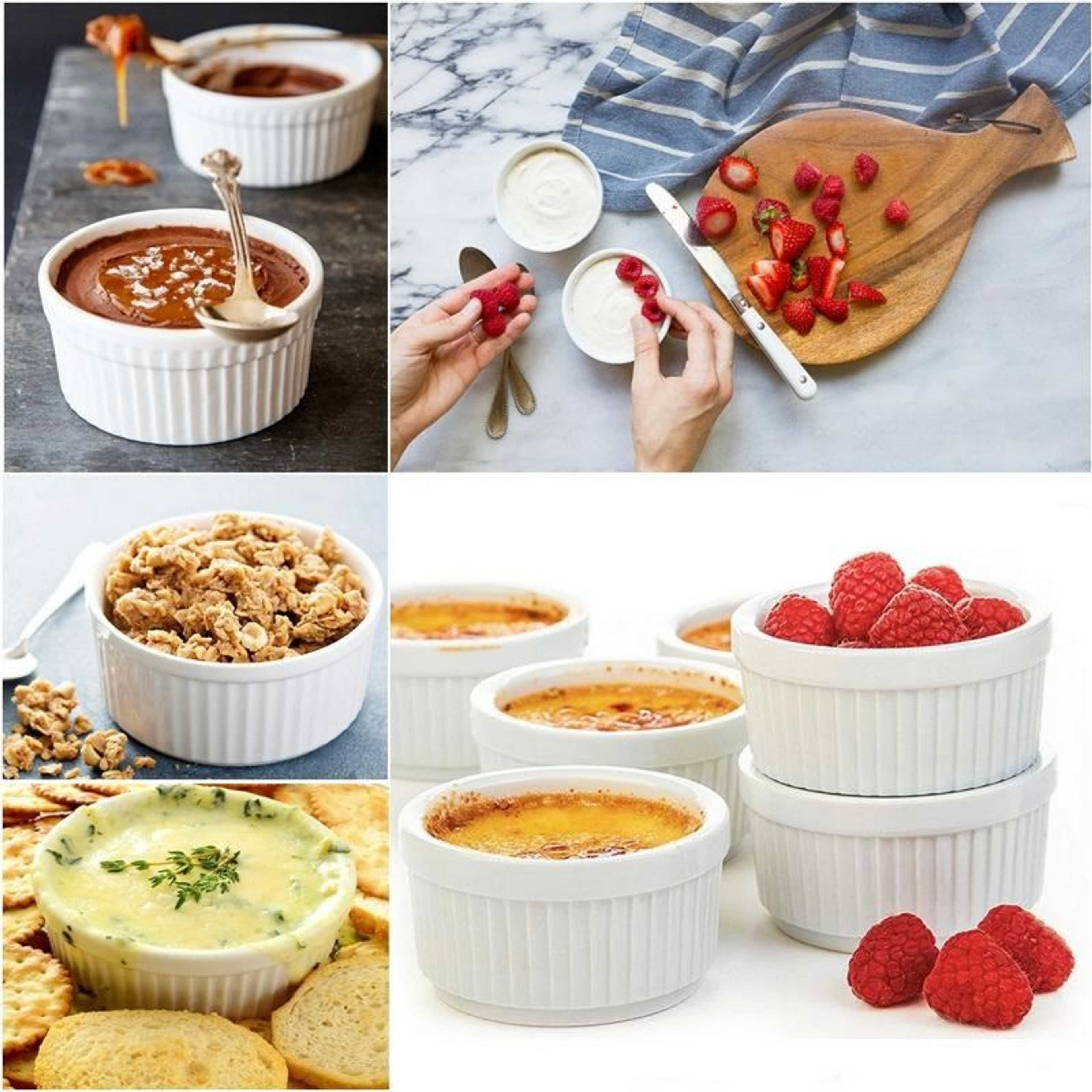 Pack of 3 - Porcelain Baking Ramekins Creme Fruit Serving Dessert Serving Custard Sauce Pudding Dipping Bowl